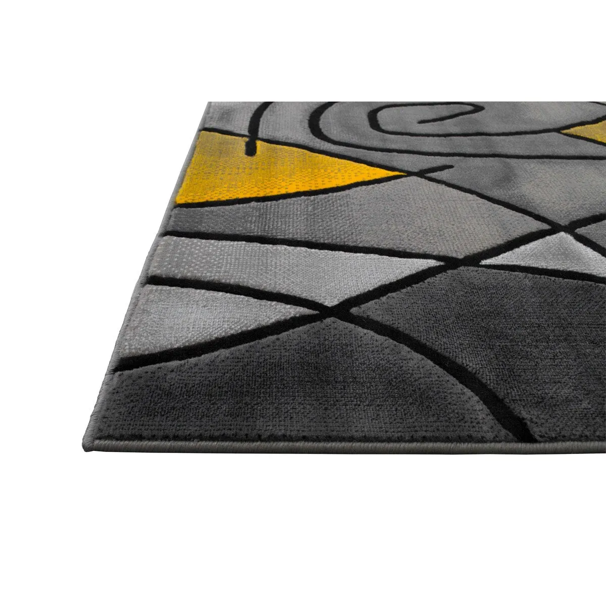 HR Yellow/Grey/Silver/Black/Abstract Area Rug Modern Contemporary Circles and Wavey Swirls Design Pattern