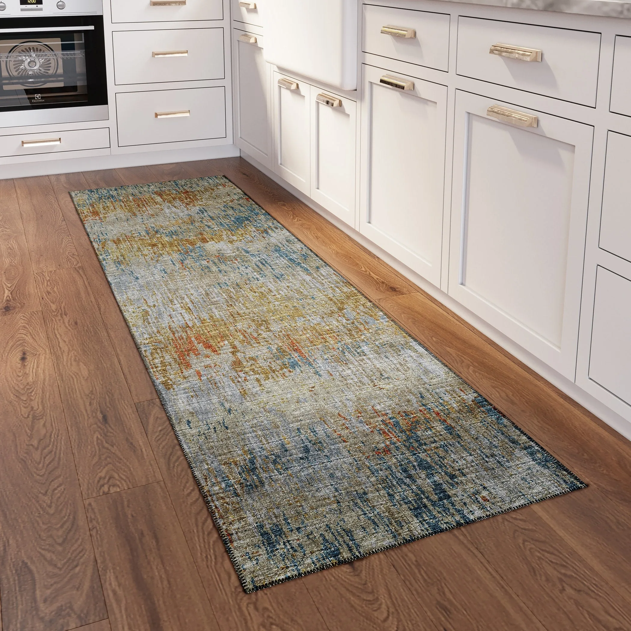 Indoor/ Outdoor Accord Modern Brushstrokes Polyester Washable Rug New