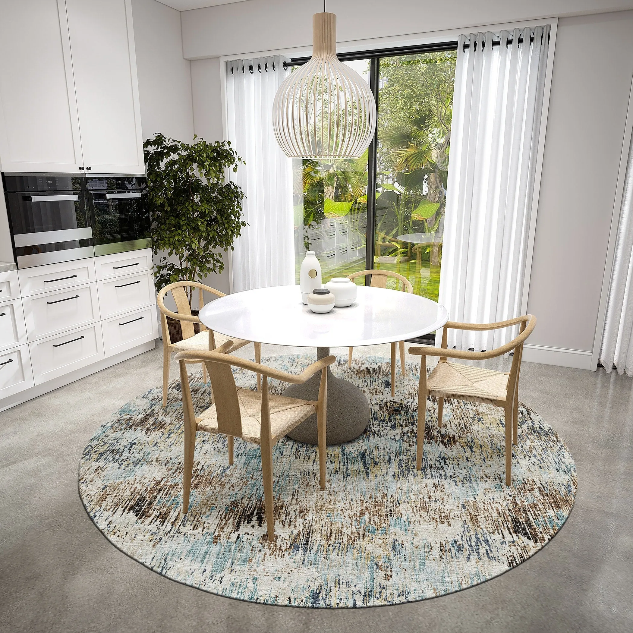 Indoor/ Outdoor Accord Modern Brushstrokes Polyester Washable Rug New