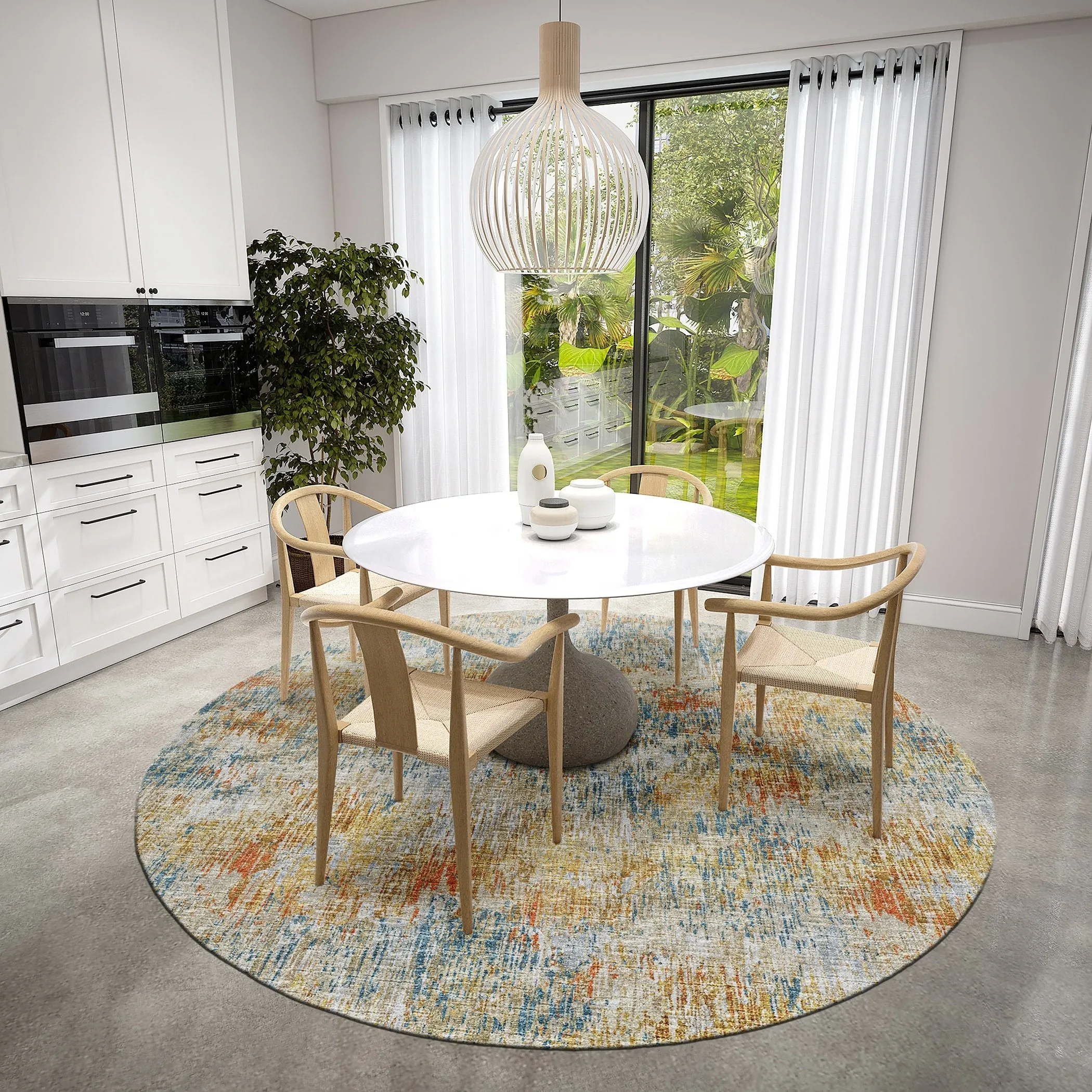 Indoor/ Outdoor Accord Modern Brushstrokes Polyester Washable Rug New