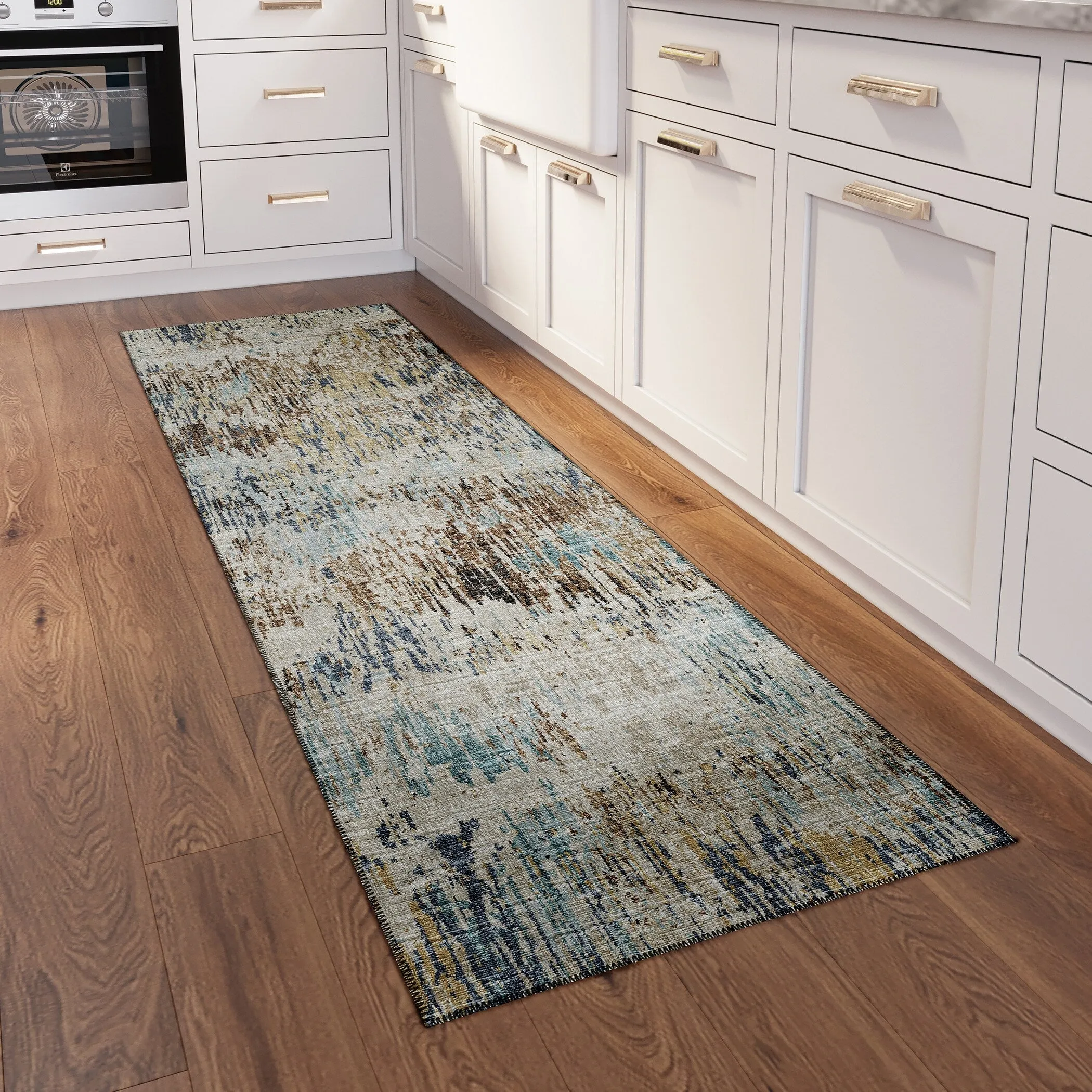 Indoor/ Outdoor Accord Modern Brushstrokes Polyester Washable Rug New