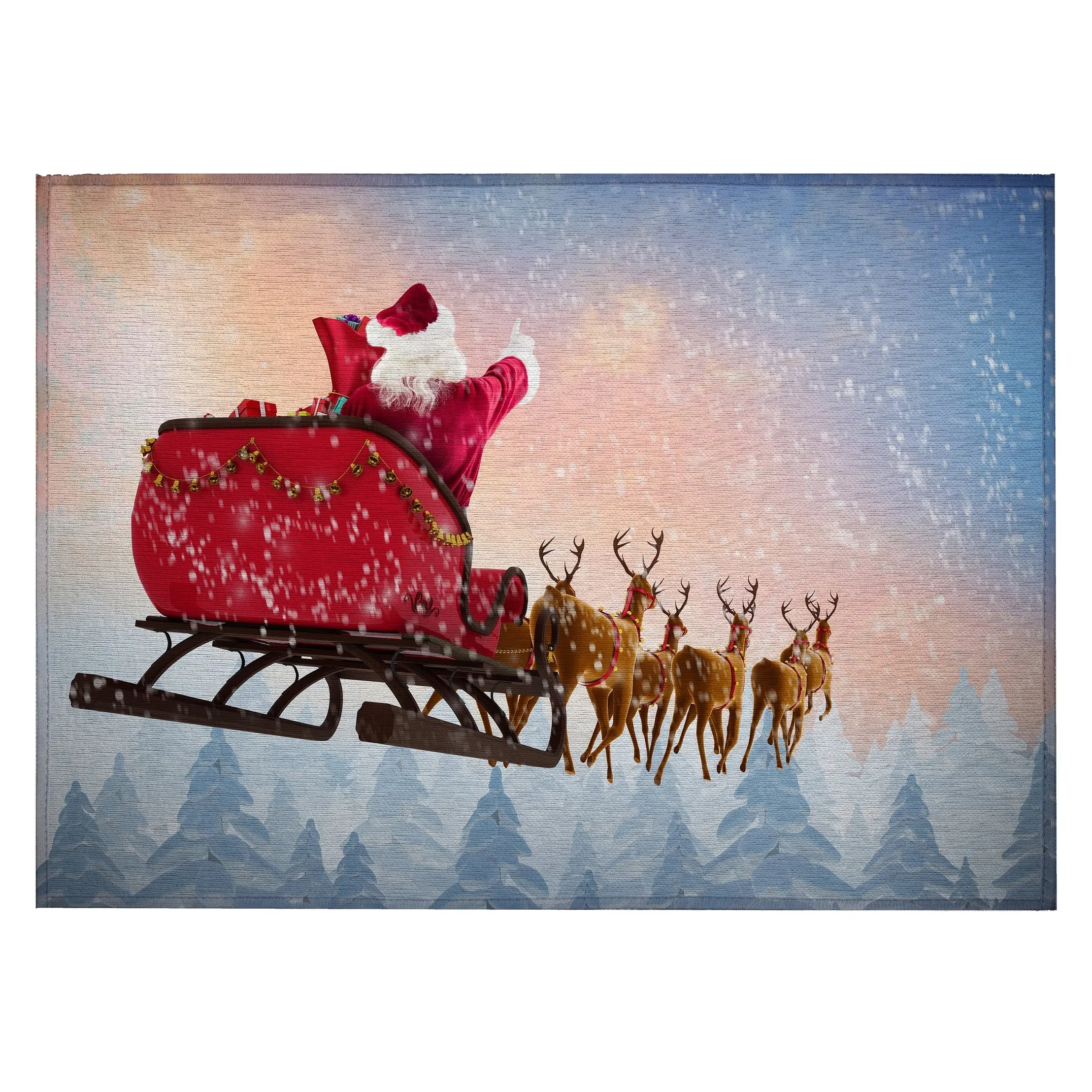Indoor/ Outdoor Cozy Winter Holiday Washable Santa Sleigh Rug