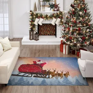 Indoor/ Outdoor Cozy Winter Holiday Washable Santa Sleigh Rug