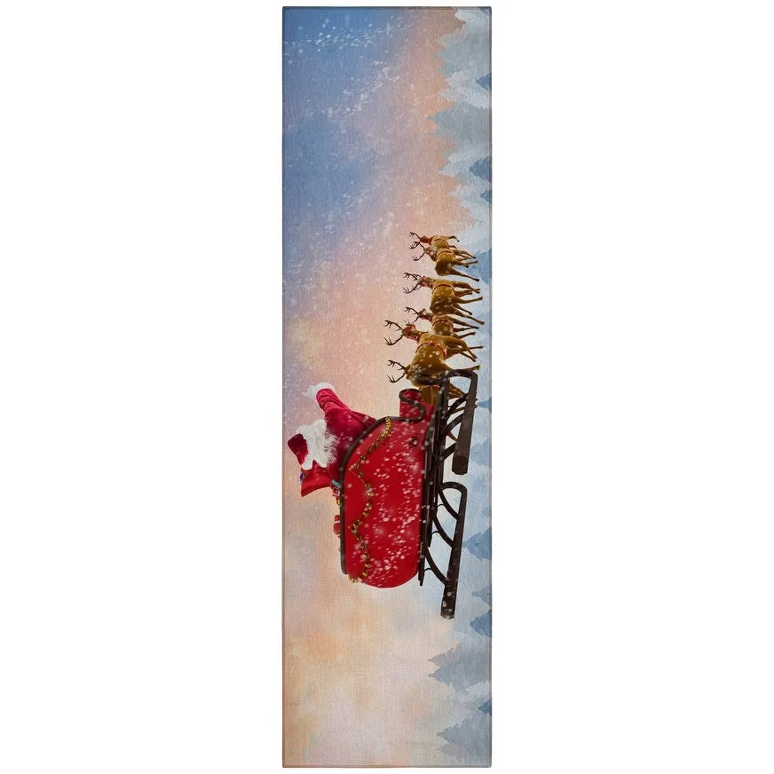 Indoor/ Outdoor Cozy Winter Holiday Washable Santa Sleigh Rug