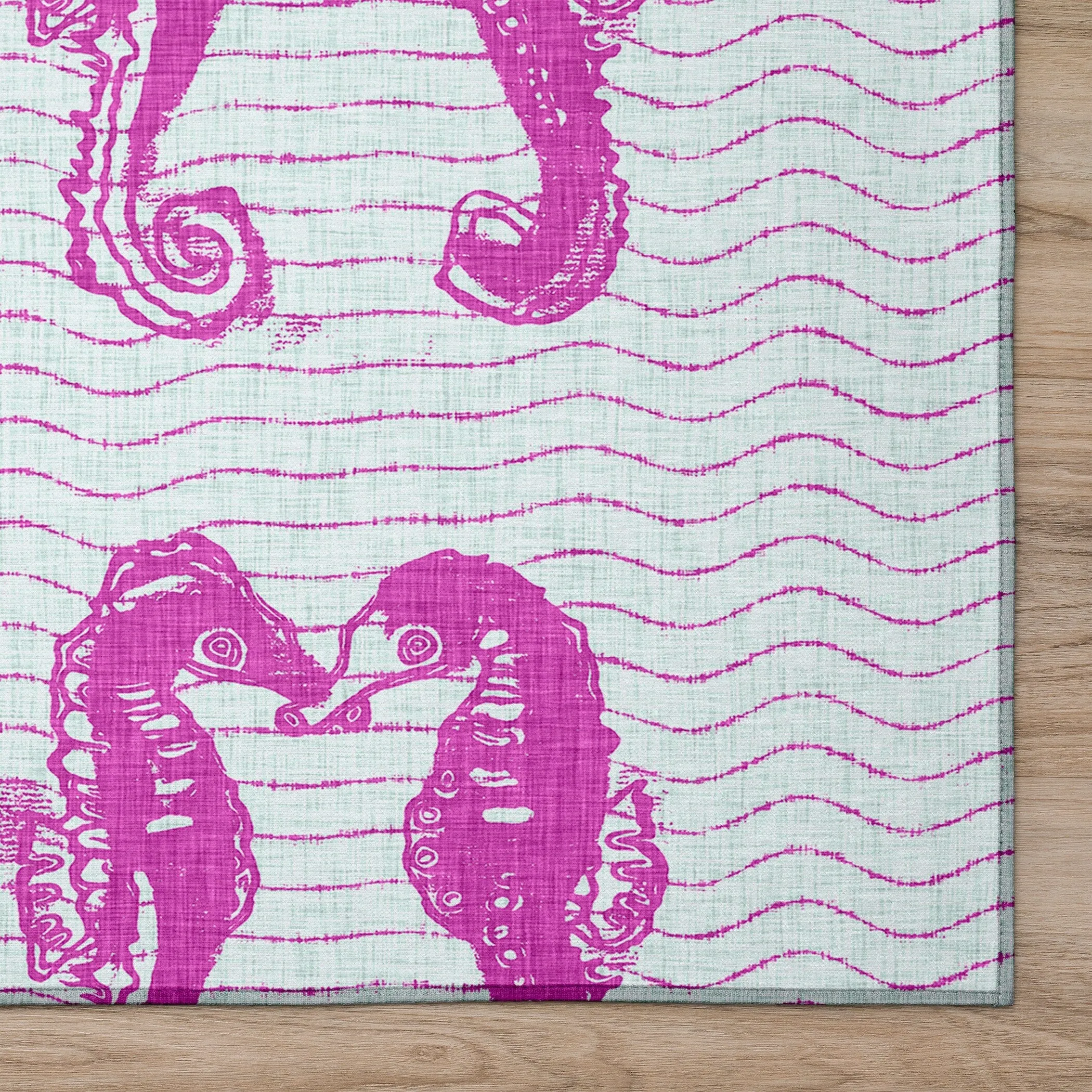 Indoor/ Outdoor Surfside Seahorses Washable Rug New