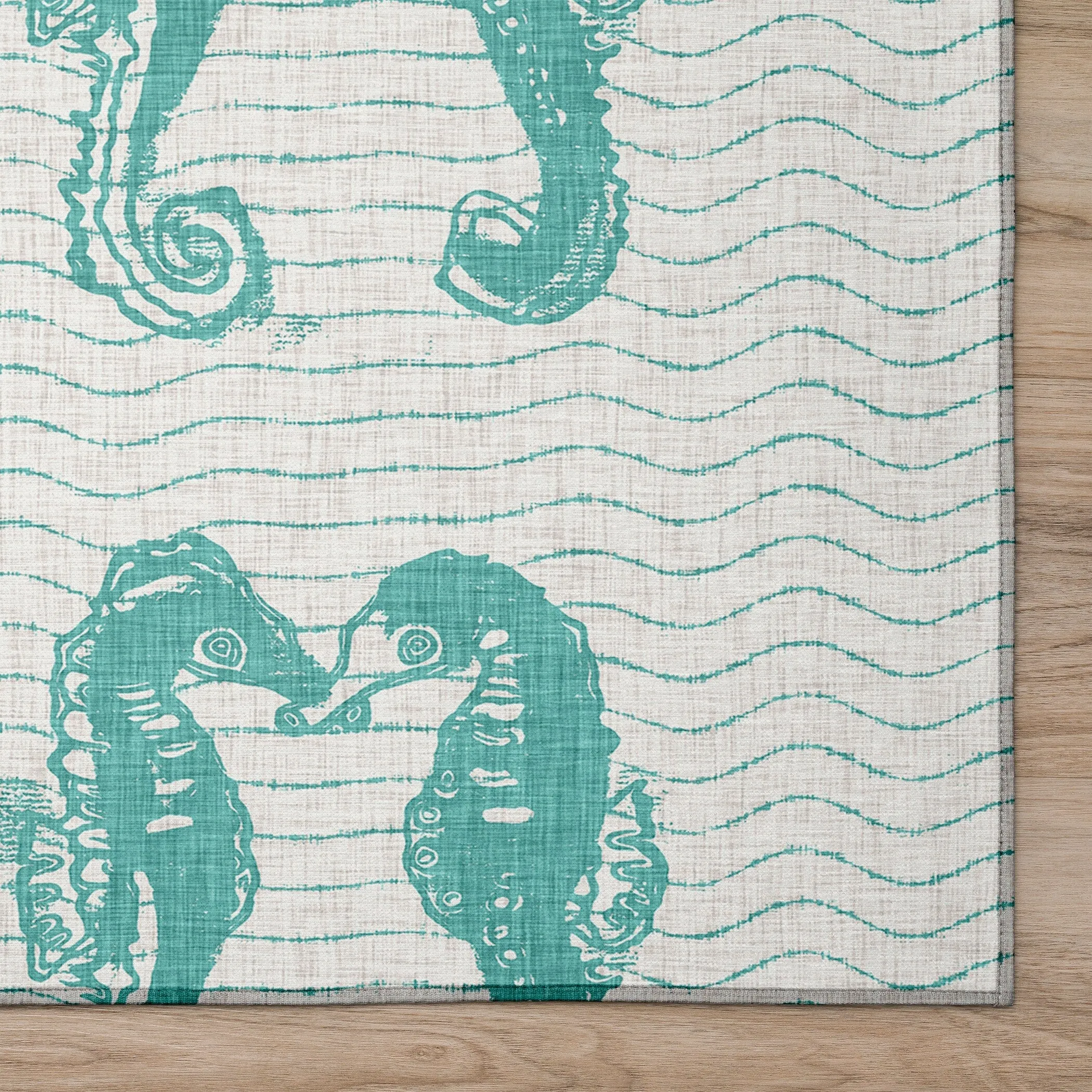 Indoor/ Outdoor Surfside Seahorses Washable Rug New