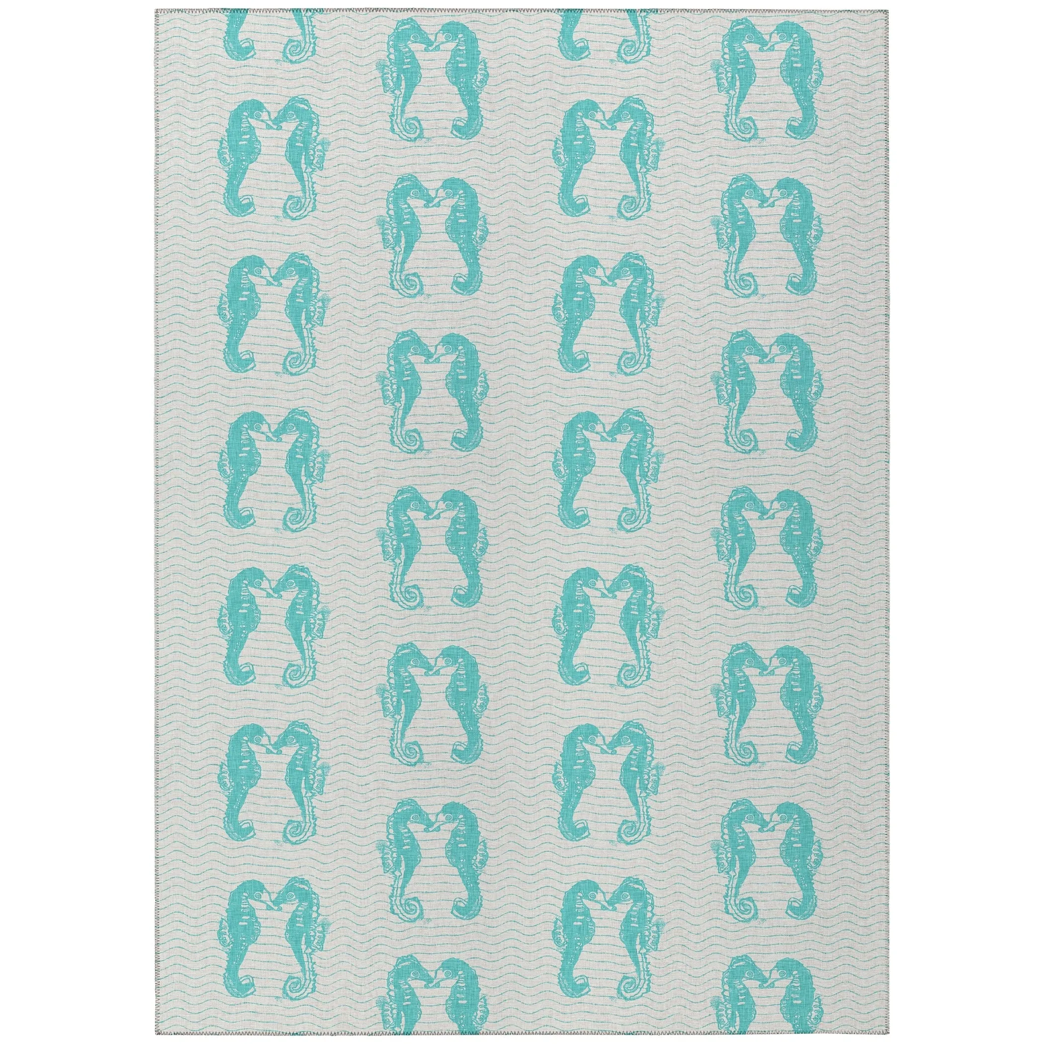 Indoor/ Outdoor Surfside Seahorses Washable Rug New