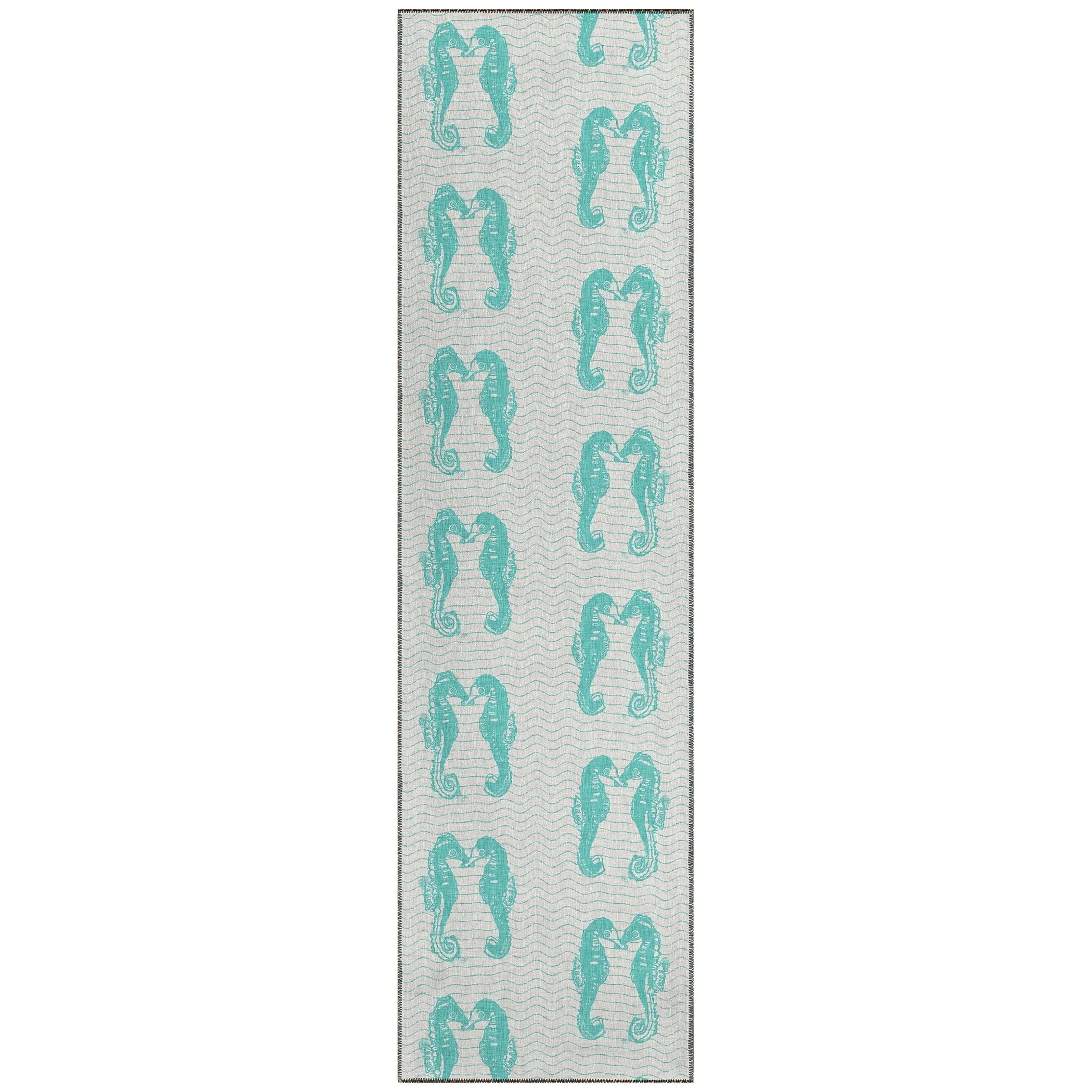 Indoor/ Outdoor Surfside Seahorses Washable Rug New