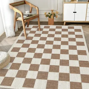Indoor/Outdoor Area Rug/ Runner/ Doormat- Natural & Black & Taupe & Blue & Ivory Color -Machine Washable-Daisy Collection