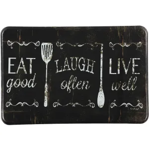J&V Textiles Eat Laugh Live Antifatigue Kitchen Mats Black Size 18X30