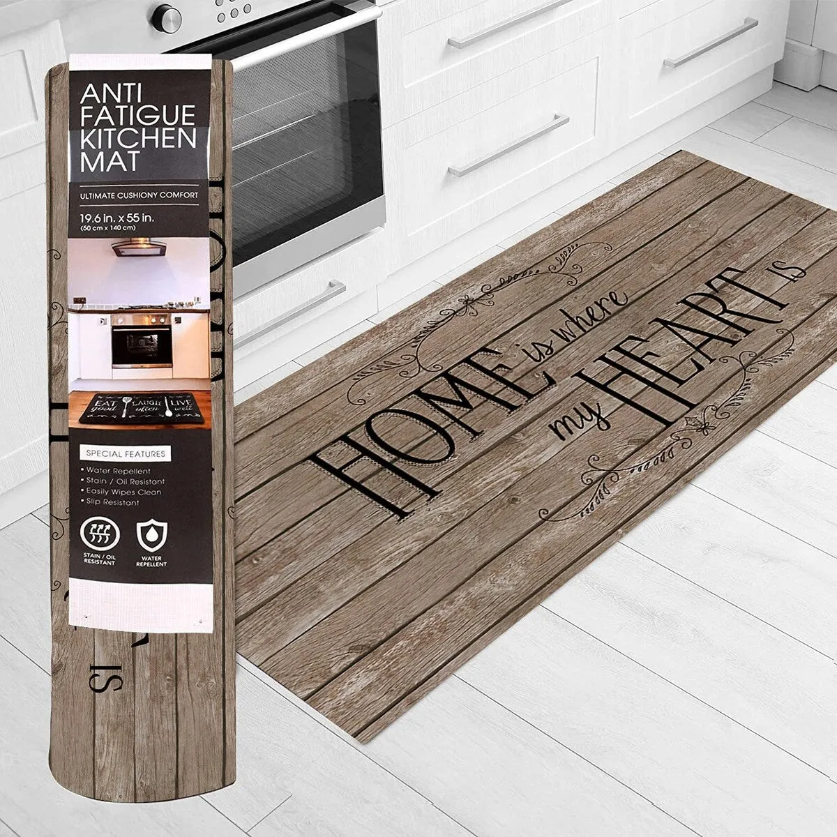 J&V Textiles Oversized Cushioned Anti Fatigue Kitchen Runner Mat (Home Heartwood) Brown Size 20x55 - 20 X 55