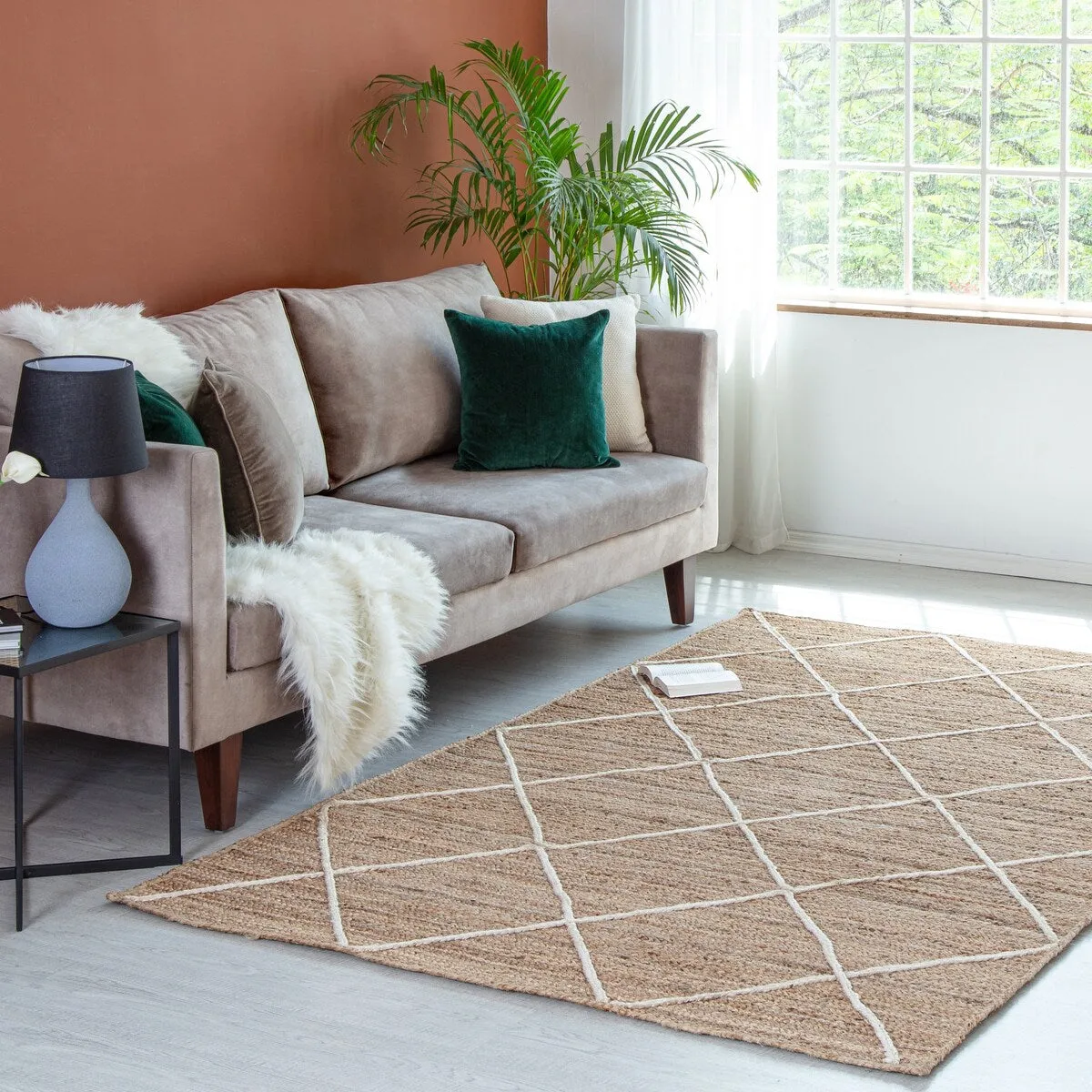 Jani Domme Natural & Ivory Diamond Braided Area Rug - Elegant and Durable Floor Covering