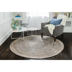 Jani Keira Denim and Jute Hand-Loomed Rug - Kerala Round 8-Feet Area Rug. Durable Denim Jute Carpet