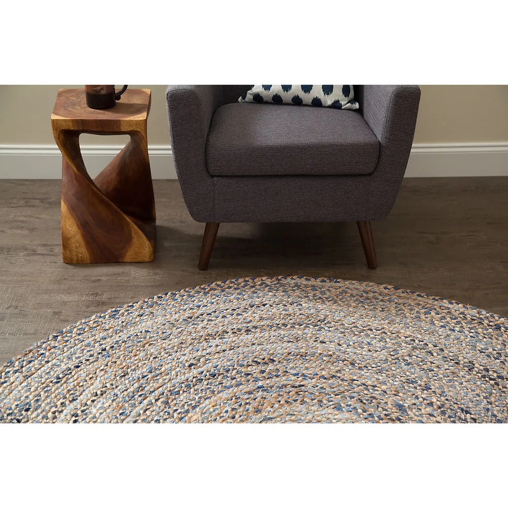 Jani Keira Denim and Jute Hand-Loomed Rug - Kerala Round 8-Feet Area Rug. Durable Denim Jute Carpet