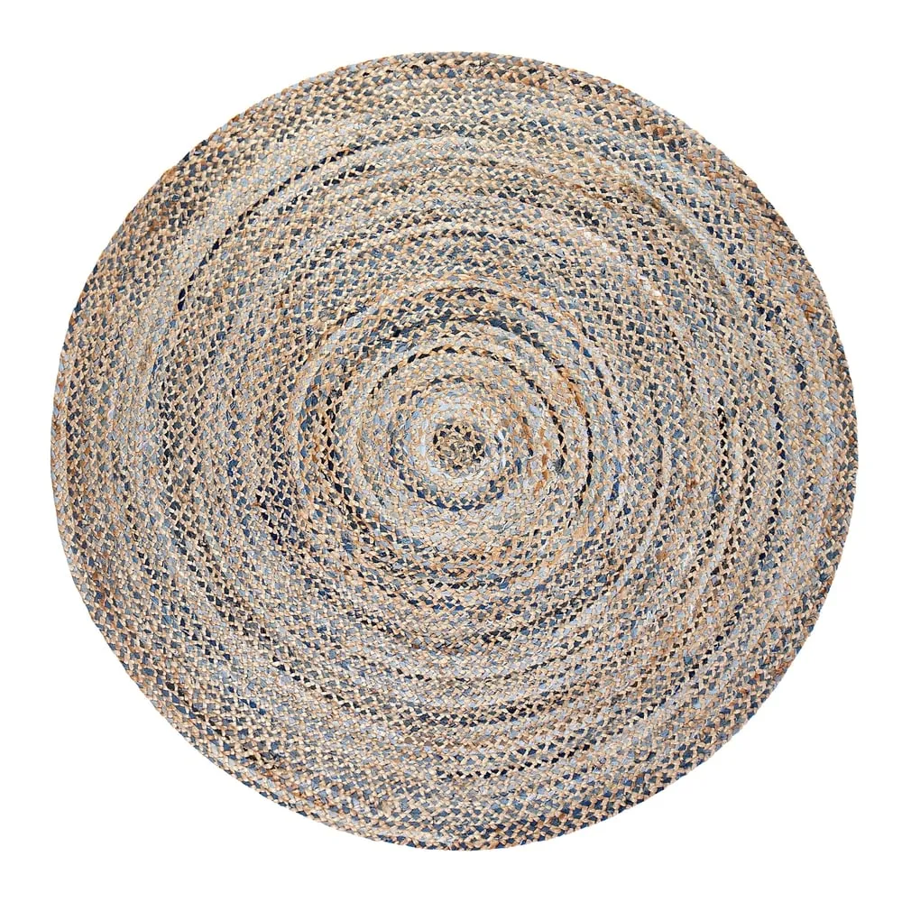 Jani Keira Denim and Jute Hand-Loomed Rug - Kerala Round 8-Feet Area Rug. Durable Denim Jute Carpet