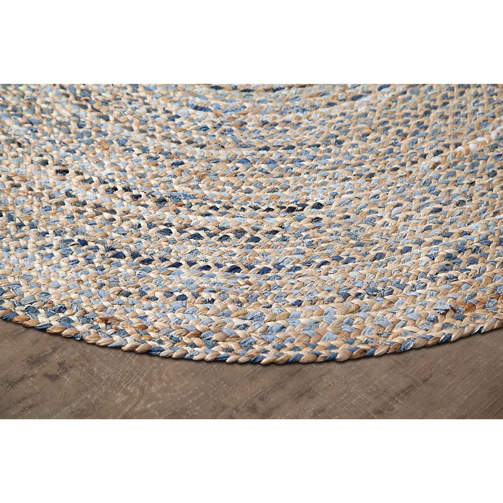 Jani Keira Denim and Jute Hand-Loomed Rug - Kerala Round 8-Feet Area Rug. Durable Denim Jute Carpet