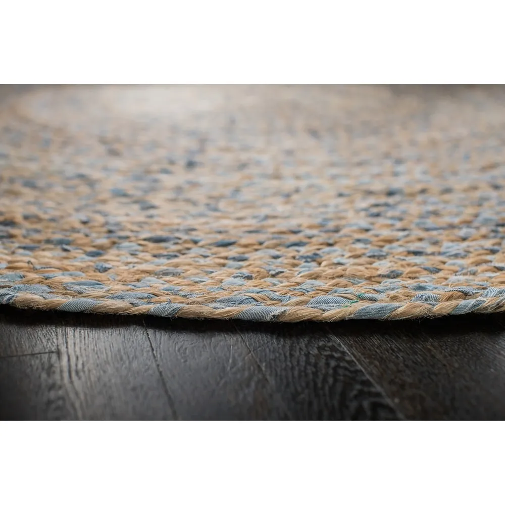 Jani Keira Denim and Jute Hand-Loomed Rug - Kerala Round 8-Feet Area Rug. Durable Denim Jute Carpet
