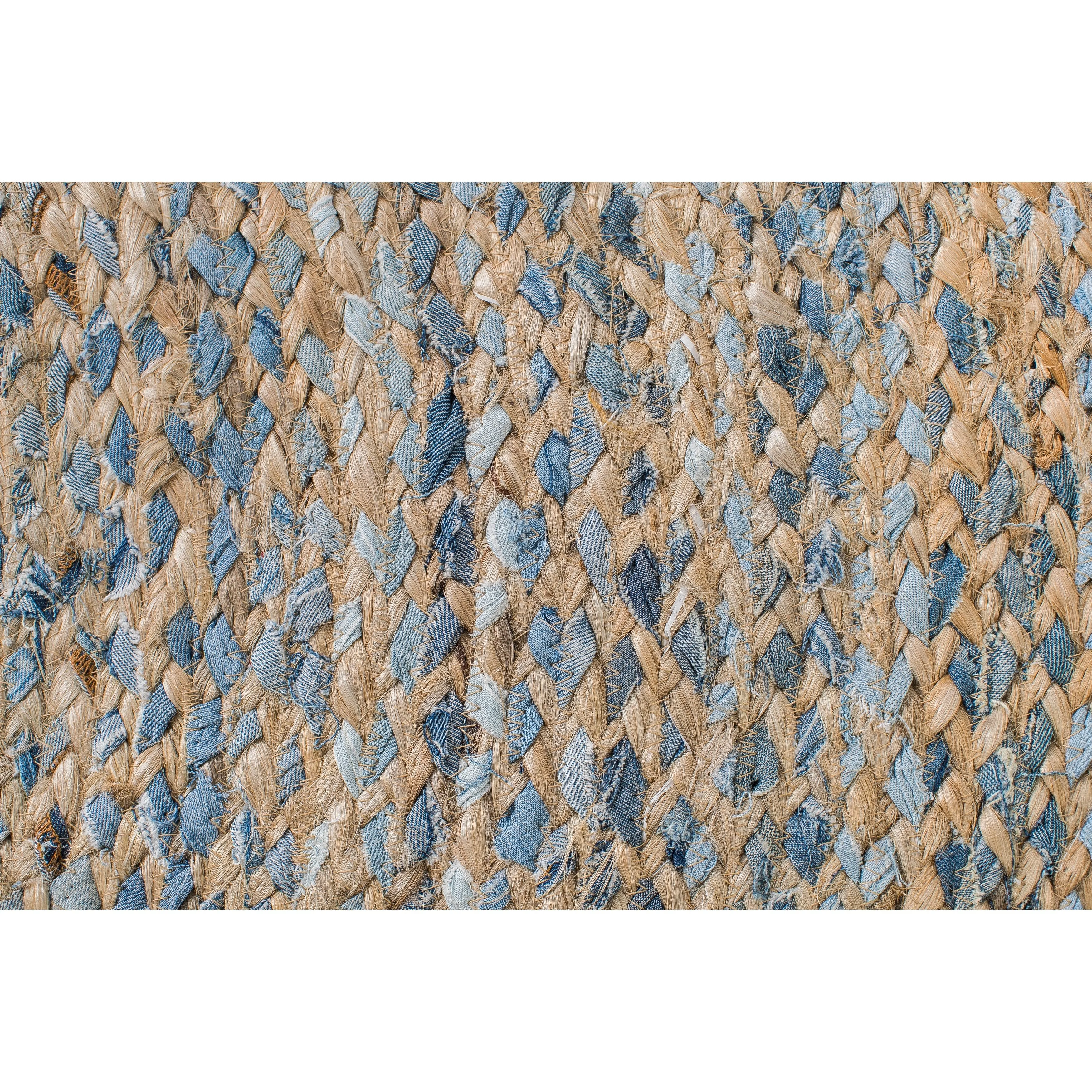 Jani Keira Denim and Jute Hand-Loomed Rug - Kerala Round 8-Feet Area Rug. Durable Denim Jute Carpet