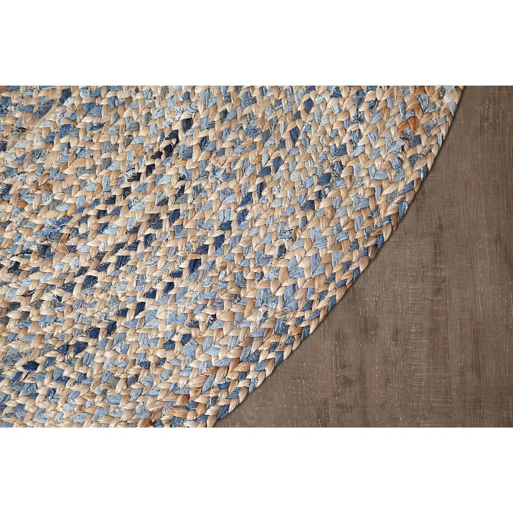 Jani Keira Denim and Jute Hand-Loomed Rug - Kerala Round 8-Feet Area Rug. Durable Denim Jute Carpet