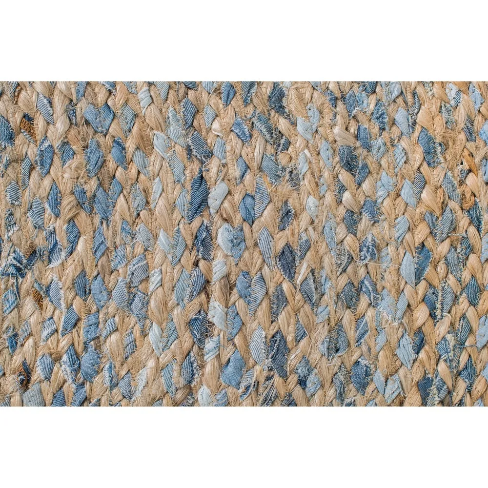 Jani Keira Denim and Jute Hand-Loomed Rug - Kerala Round 8-Feet Area Rug. Durable Denim Jute Carpet