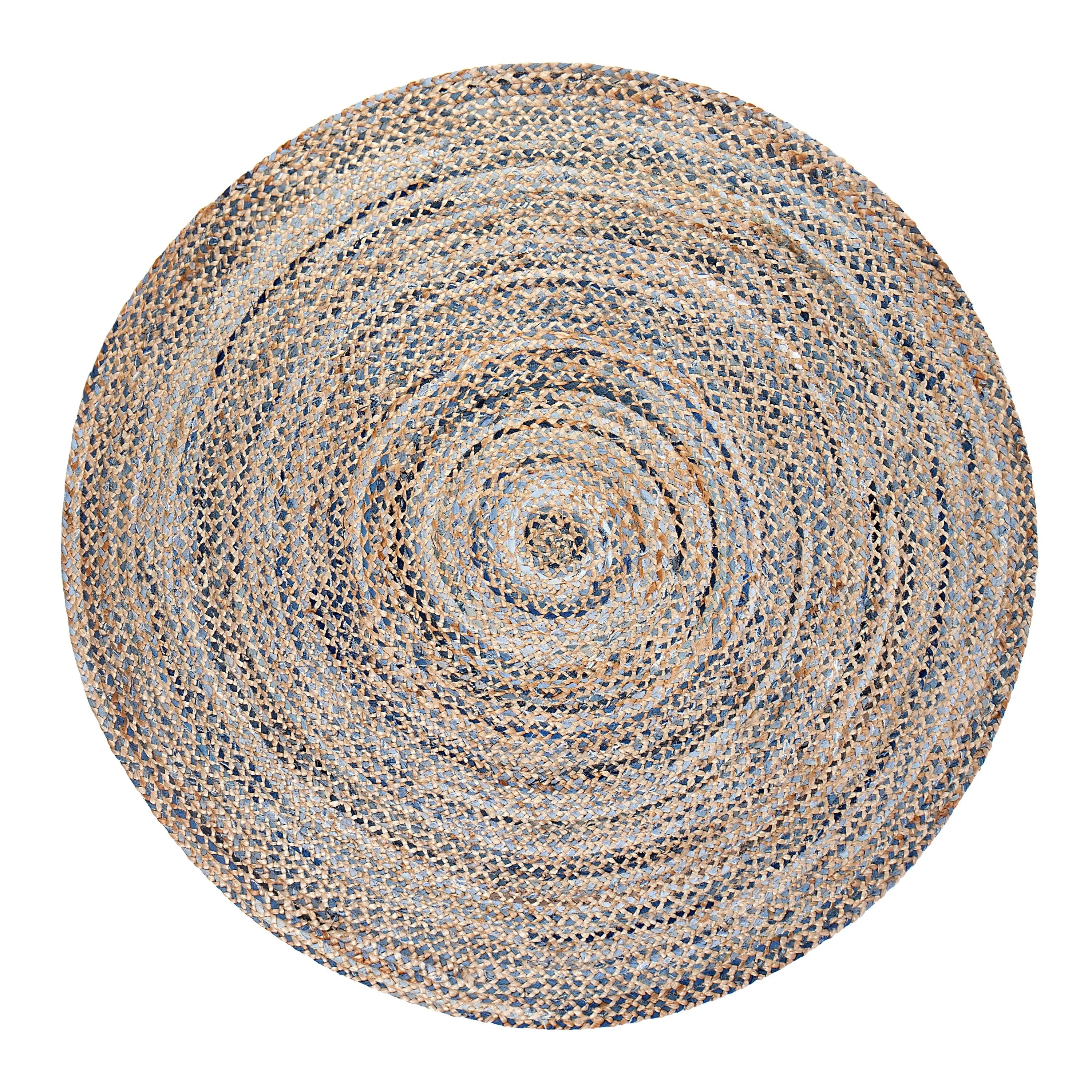 Jani Keira Denim and Jute Hand-Loomed Rug - Kerala Round 8-Feet Area Rug. Durable Denim Jute Carpet