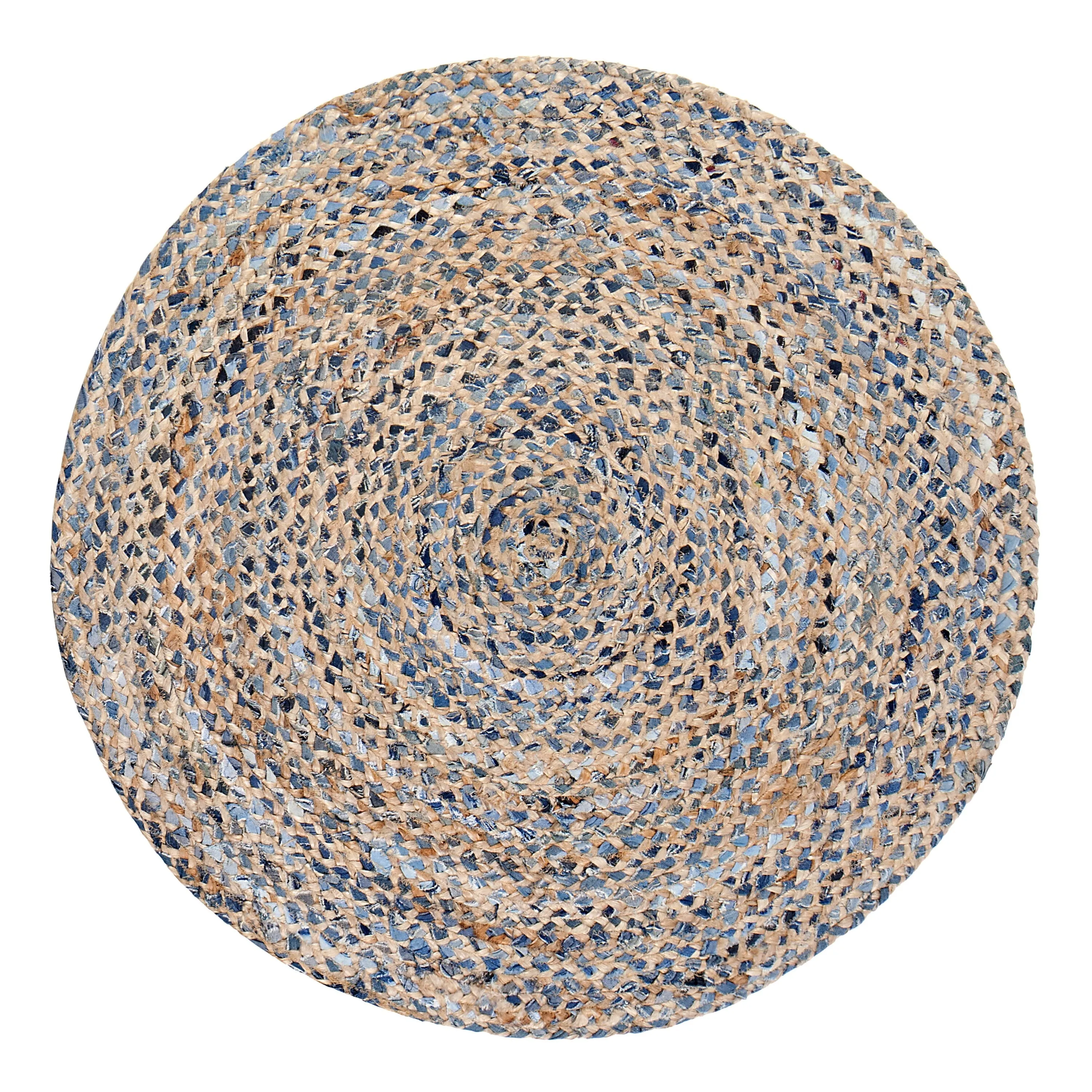 Jani Keira Denim and Jute Hand-Loomed Rug - Kerala Round 8-Feet Area Rug. Durable Denim Jute Carpet