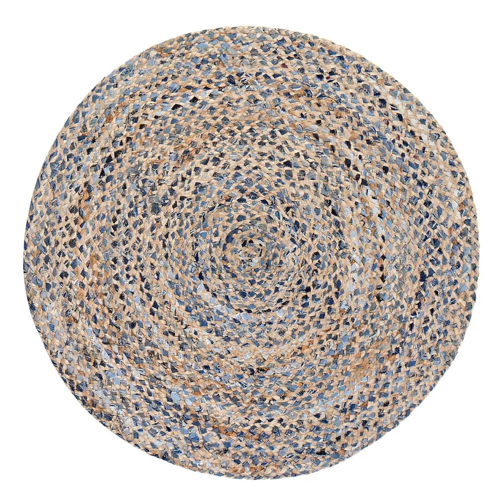 Jani Keira Denim and Jute Hand-Loomed Rug - Kerala Round 8-Feet Area Rug. Durable Denim Jute Carpet