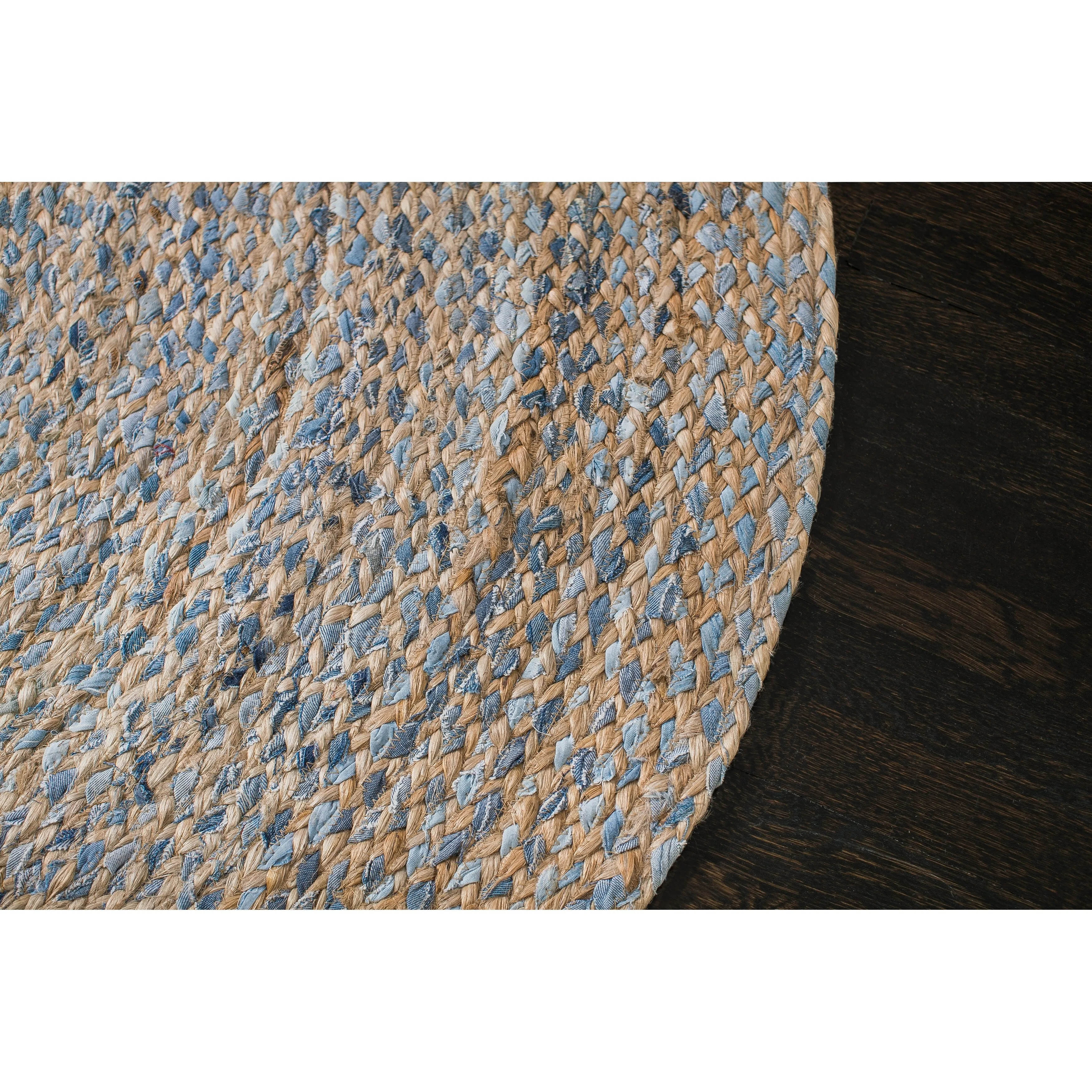 Jani Keira Denim and Jute Hand-Loomed Rug - Kerala Round 8-Feet Area Rug. Durable Denim Jute Carpet