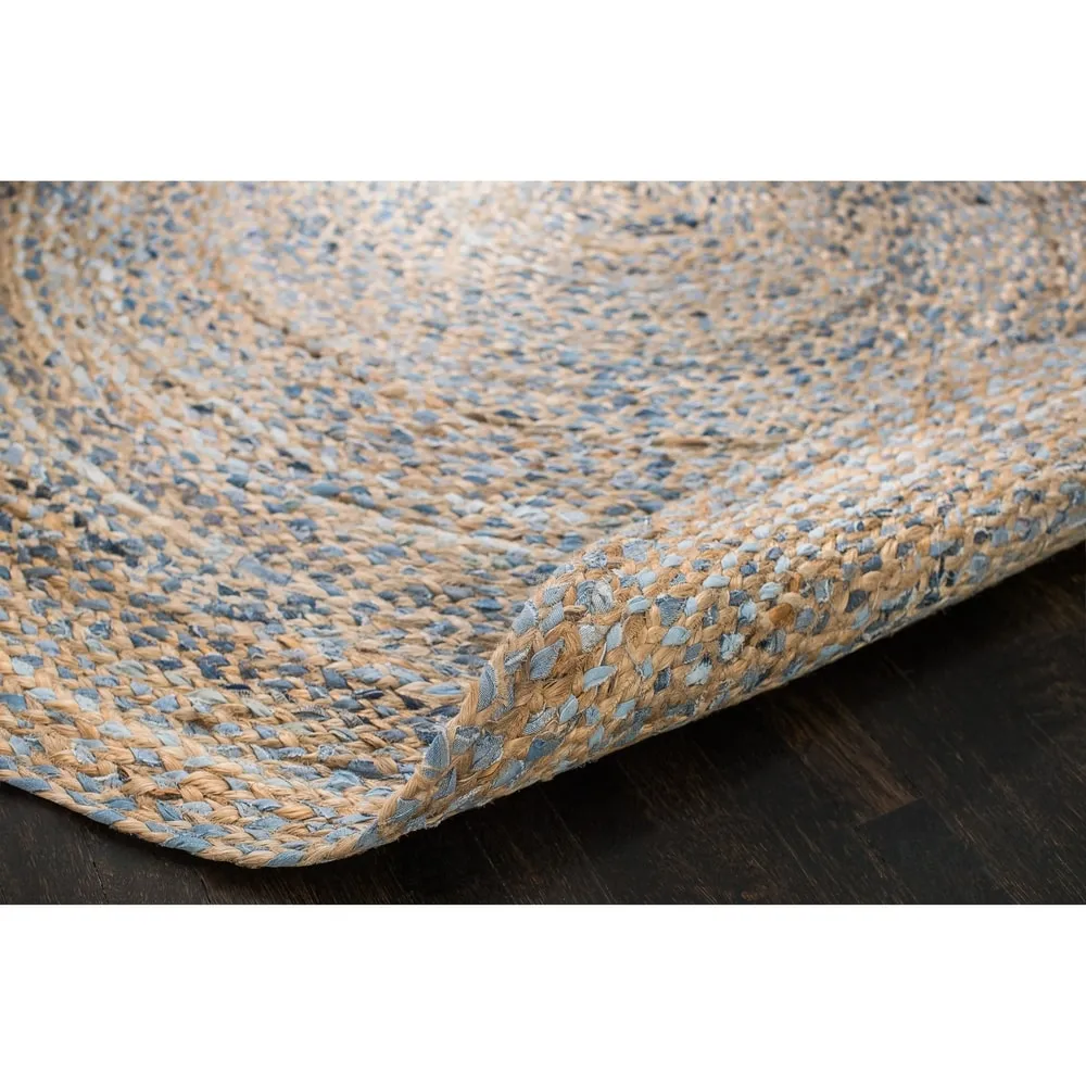 Jani Keira Denim and Jute Hand-Loomed Rug - Kerala Round 8-Feet Area Rug. Durable Denim Jute Carpet