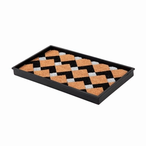 Jani Natural & Recycled Rubber Boot Tray with Tan & Black Chevron Coir Insert