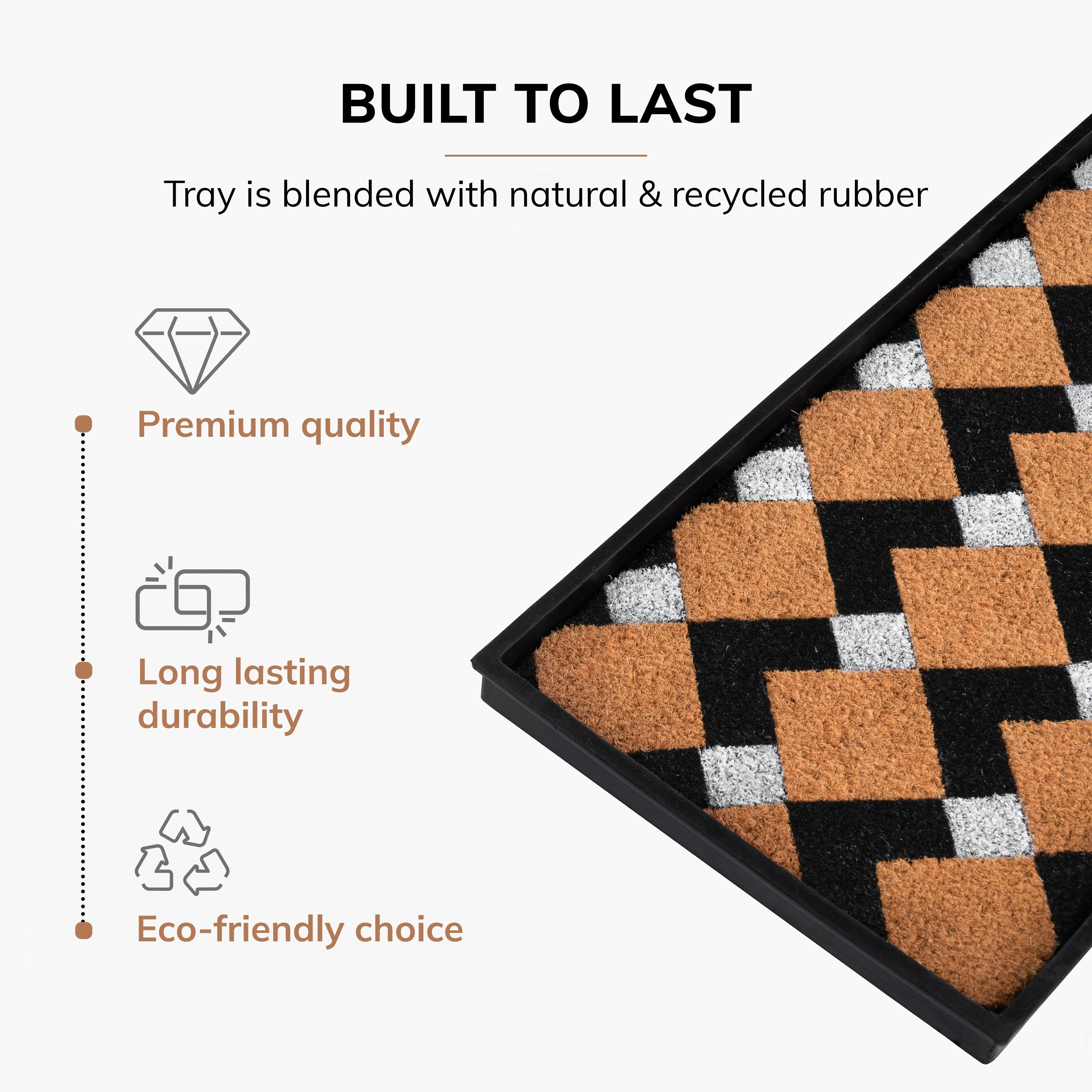 Jani Natural & Recycled Rubber Boot Tray with Tan & Black Chevron Coir Insert