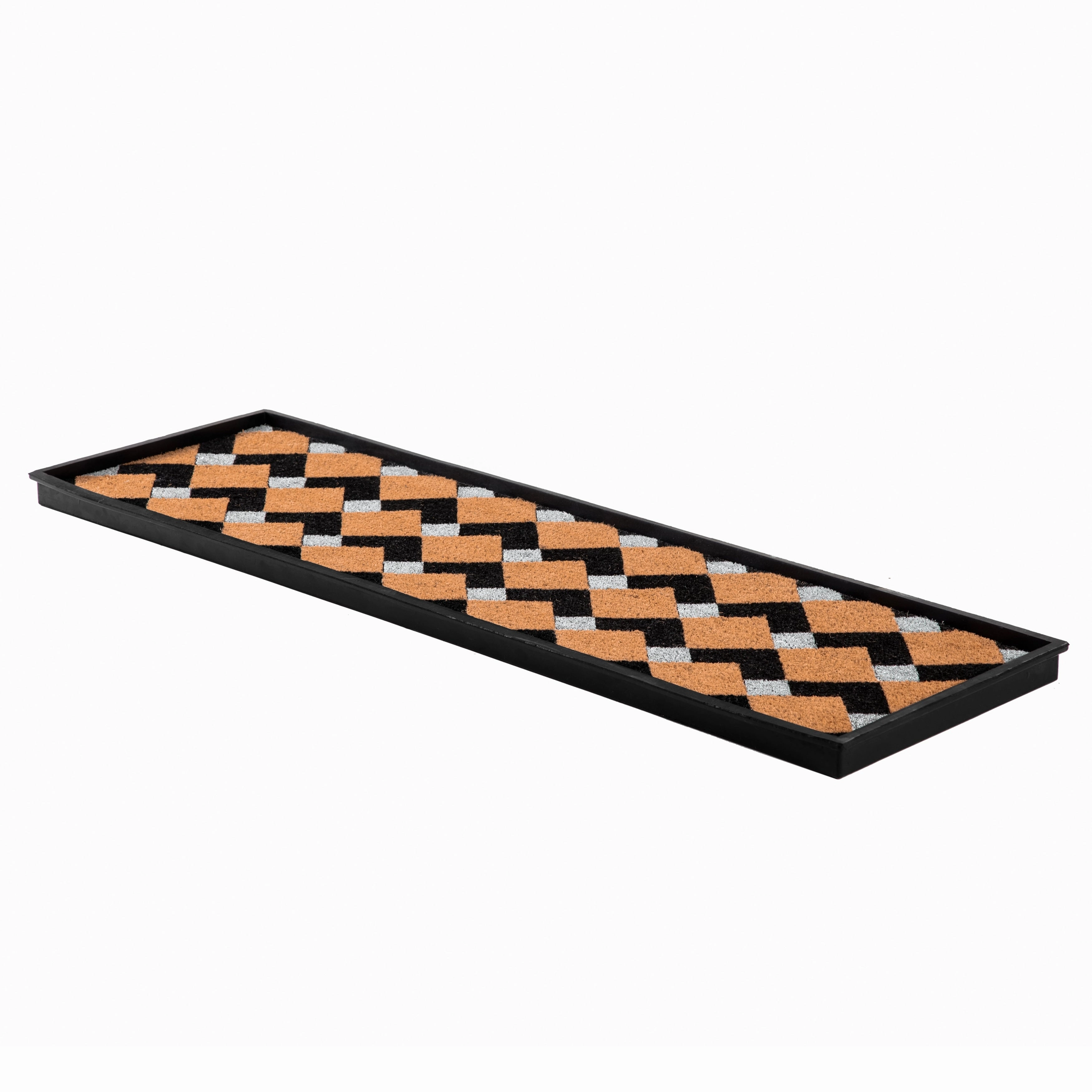 Jani Natural & Recycled Rubber Boot Tray with Tan & Black Chevron Coir Insert