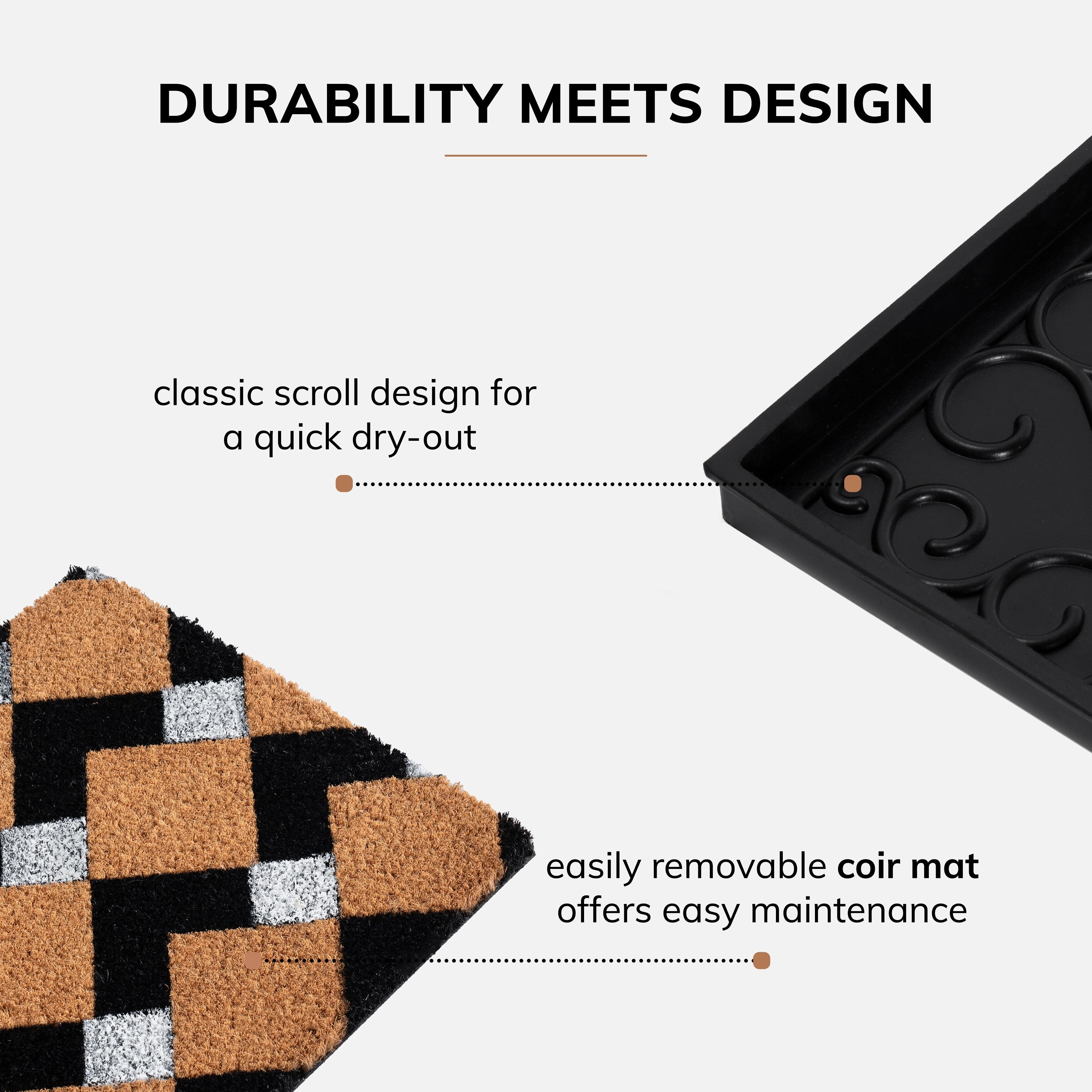 Jani Natural & Recycled Rubber Boot Tray with Tan & Black Chevron Coir Insert