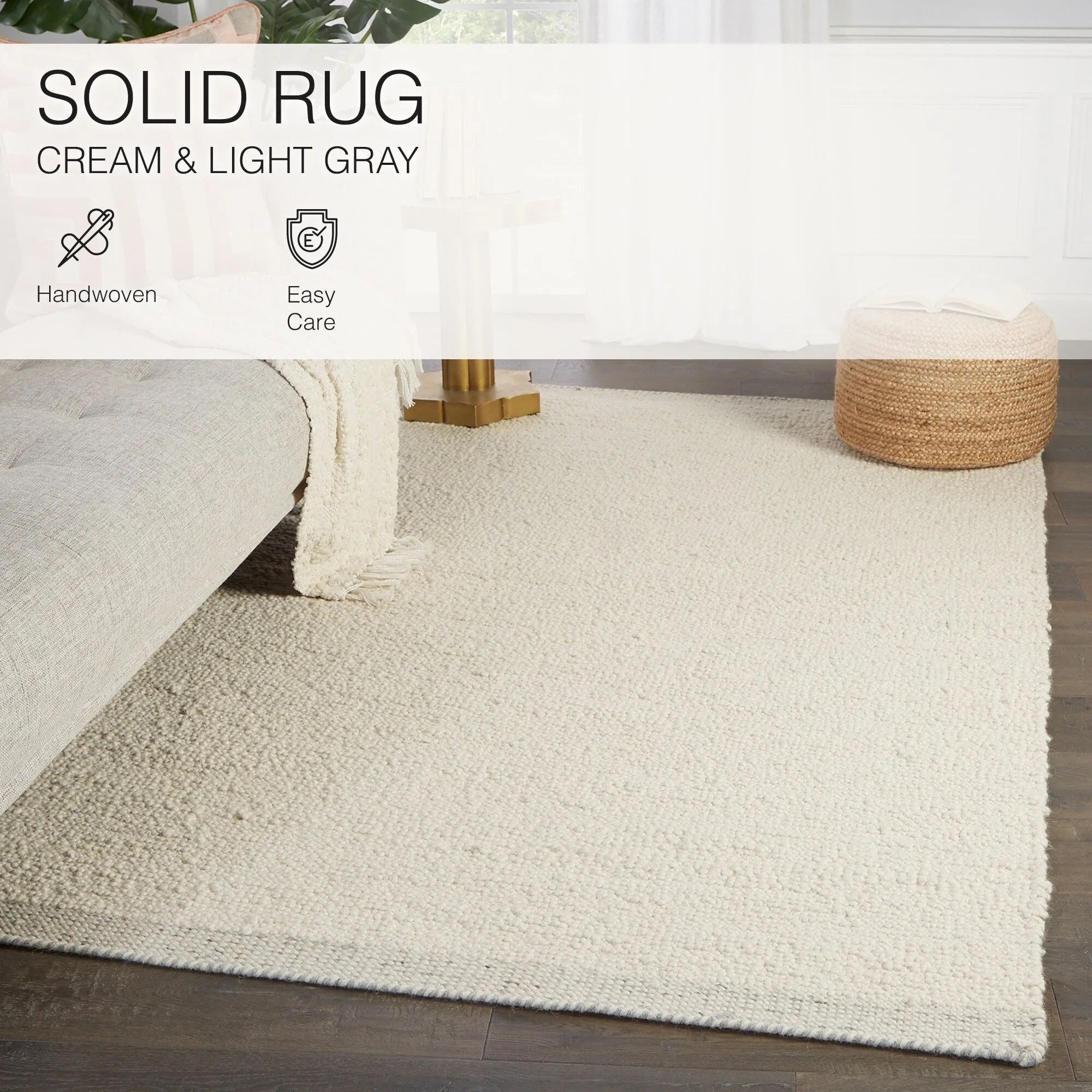 Jayda Handmade Solid Cream/ Light Gray Area Rug