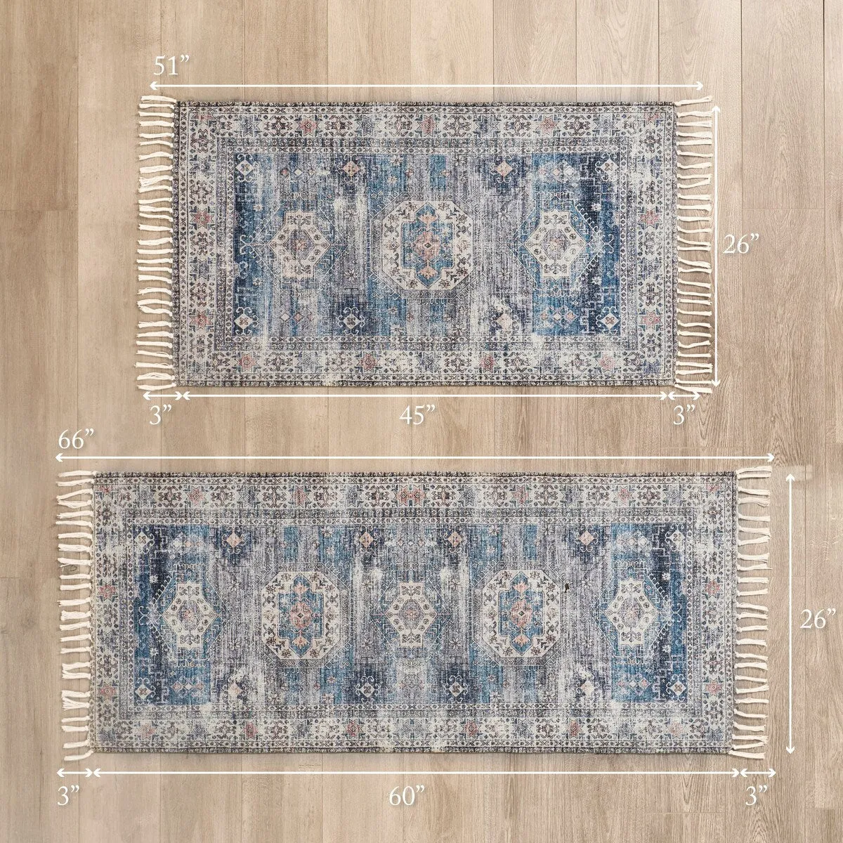 Jessica Simpson Machine Washable. Slip Resistant Accent and Runner Rugs with Fringe
