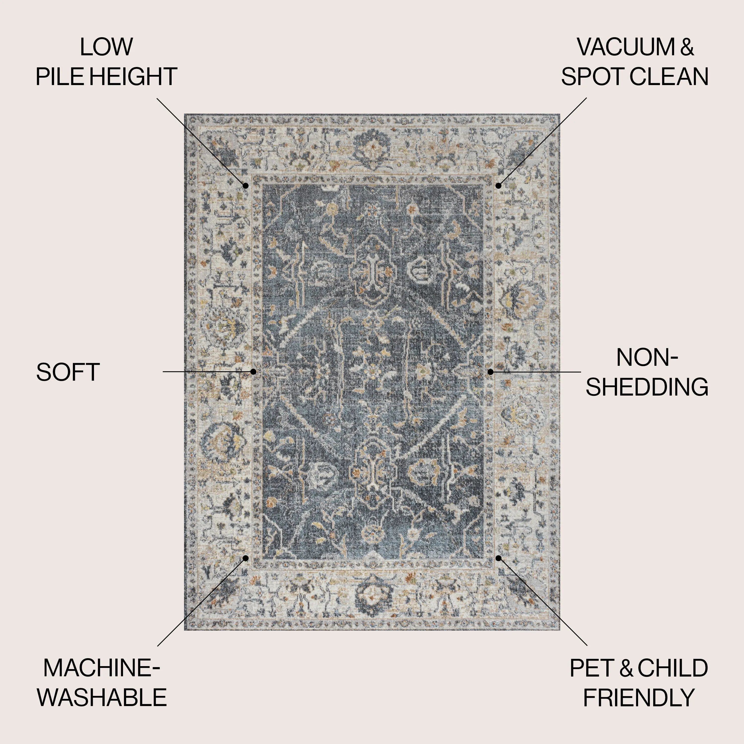 JONATHAN Y Amoeba Rustic Border Low-Pile Machine-Washable Area Rug