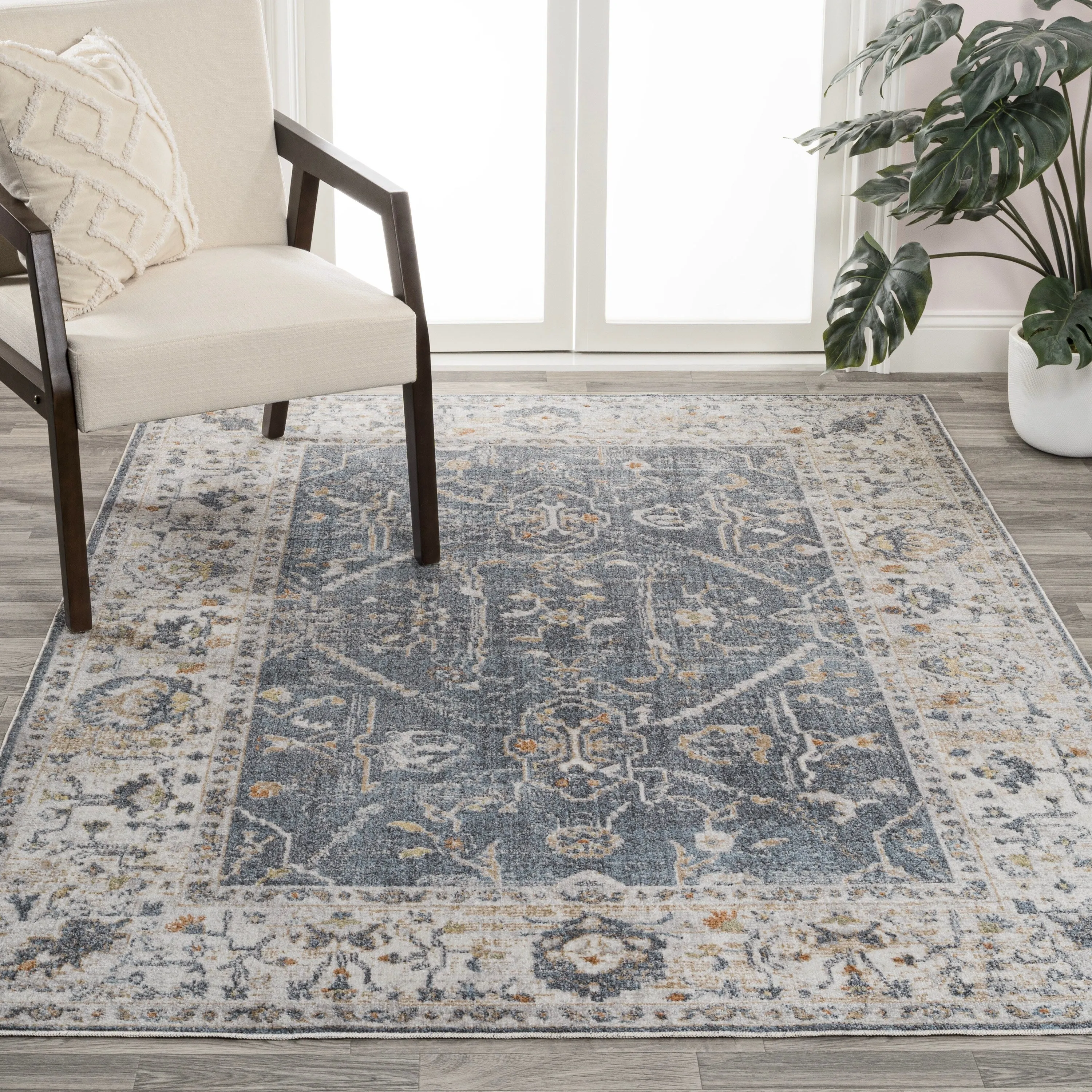 JONATHAN Y Amoeba Rustic Border Low-Pile Machine-Washable Area Rug