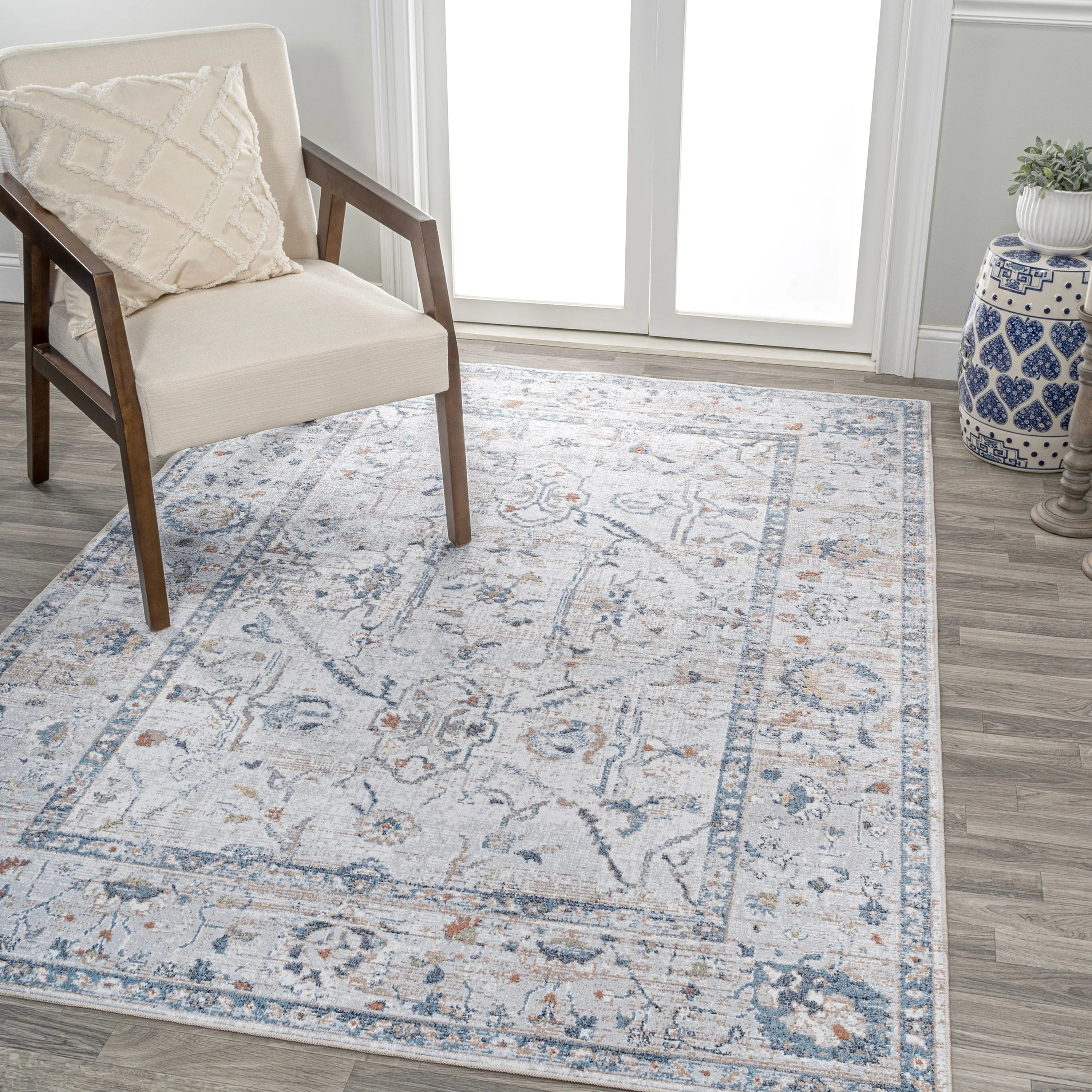 JONATHAN Y Amoeba Rustic Border Low-Pile Machine-Washable Area Rug