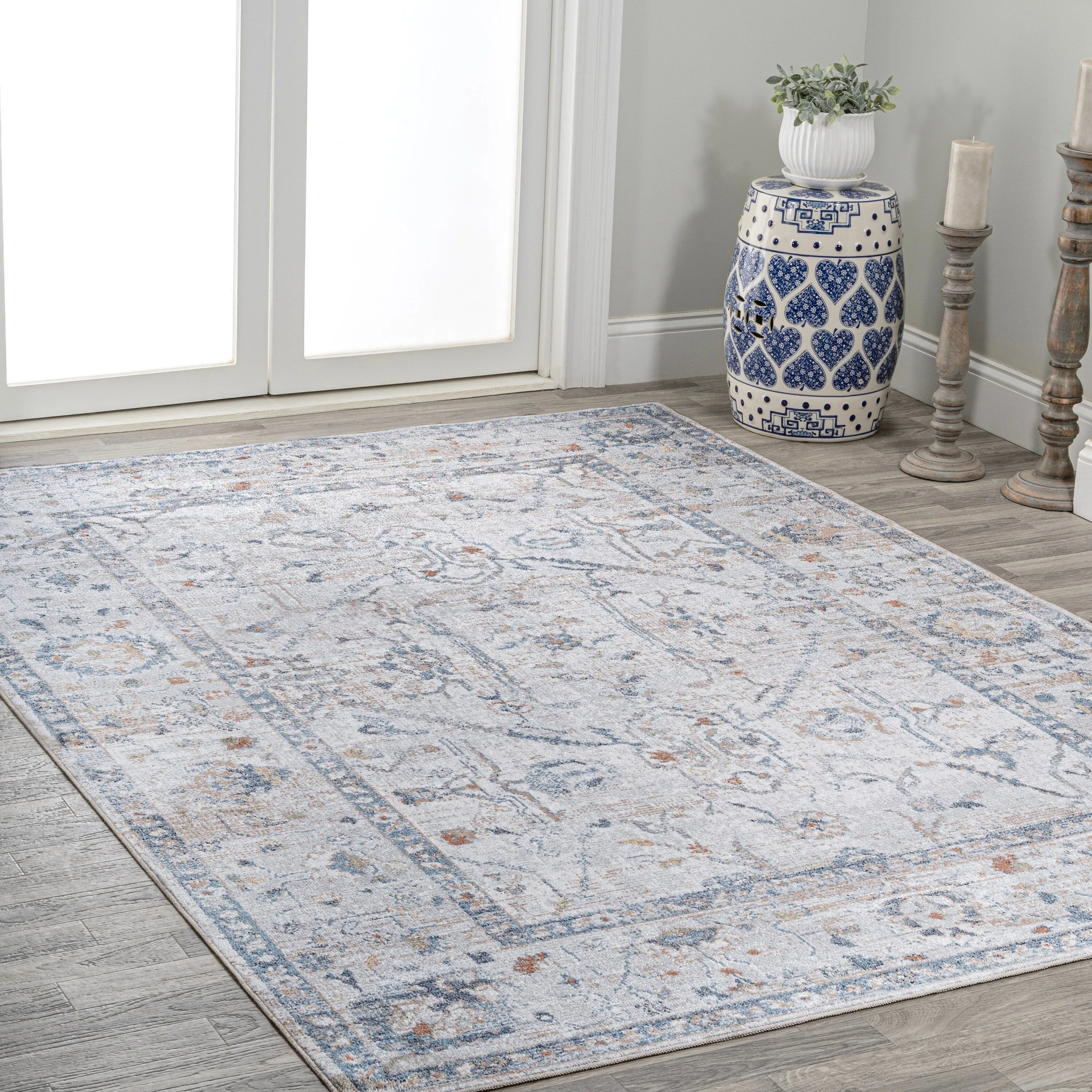 JONATHAN Y Amoeba Rustic Border Low-Pile Machine-Washable Area Rug