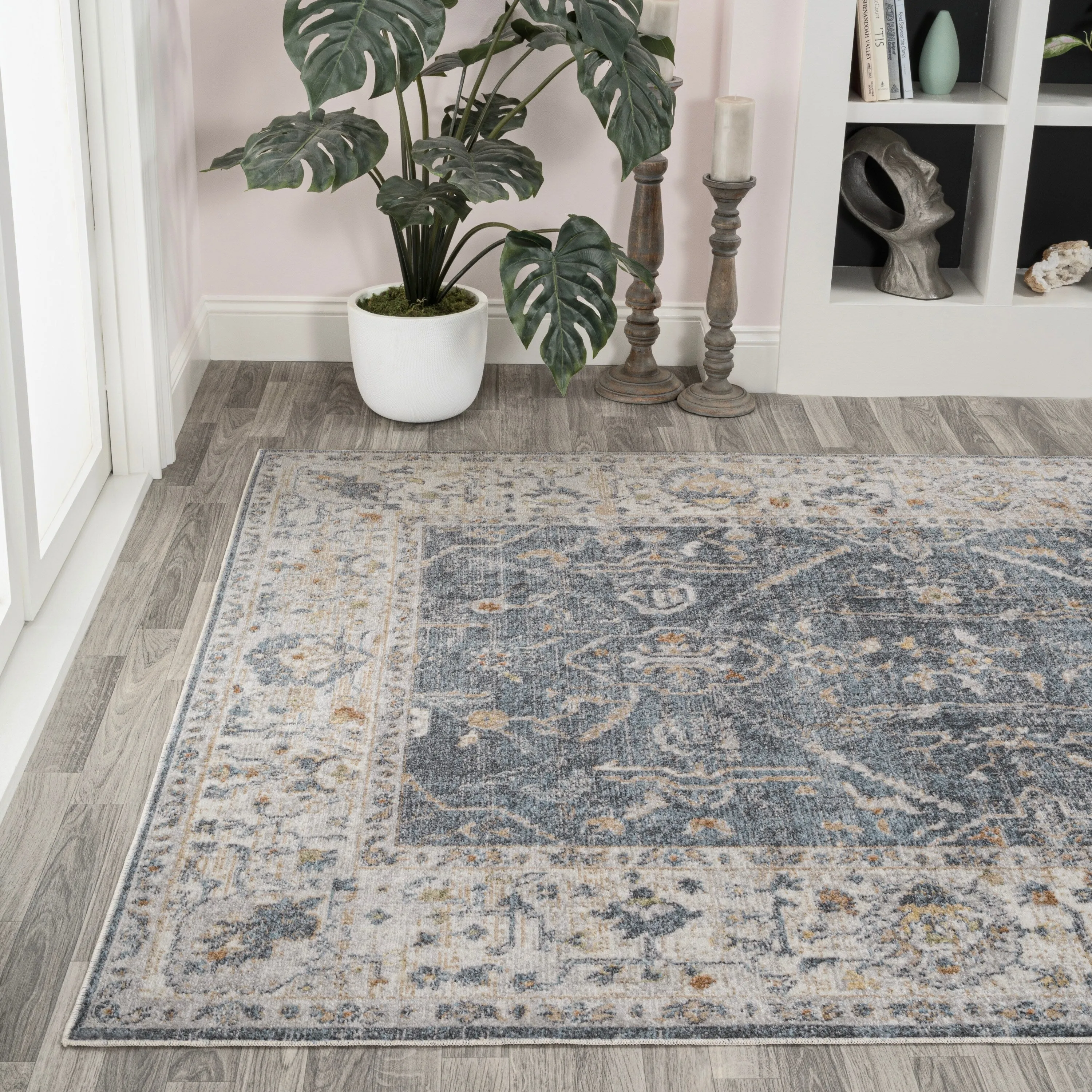 JONATHAN Y Amoeba Rustic Border Low-Pile Machine-Washable Area Rug