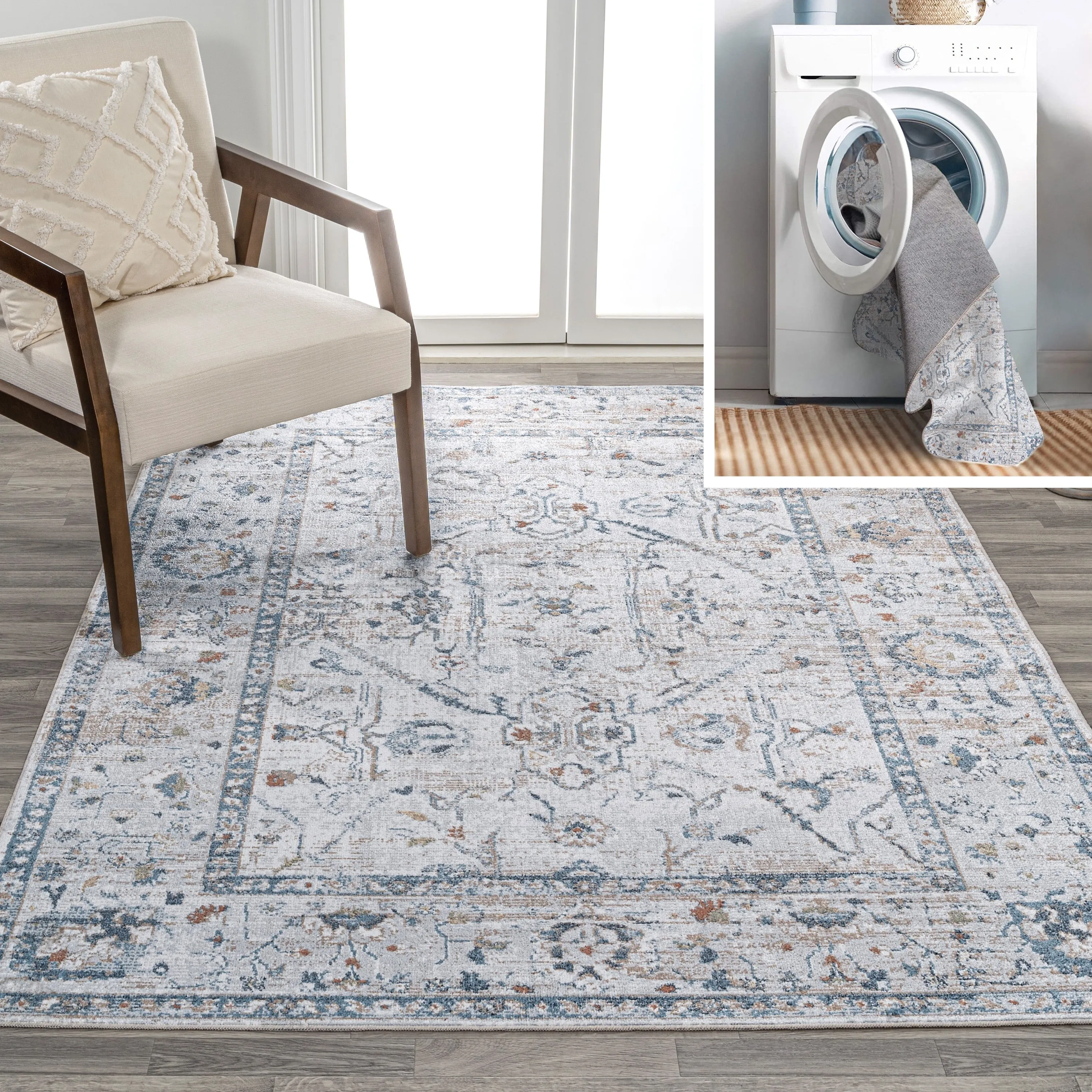 JONATHAN Y Amoeba Rustic Border Low-Pile Machine-Washable Area Rug