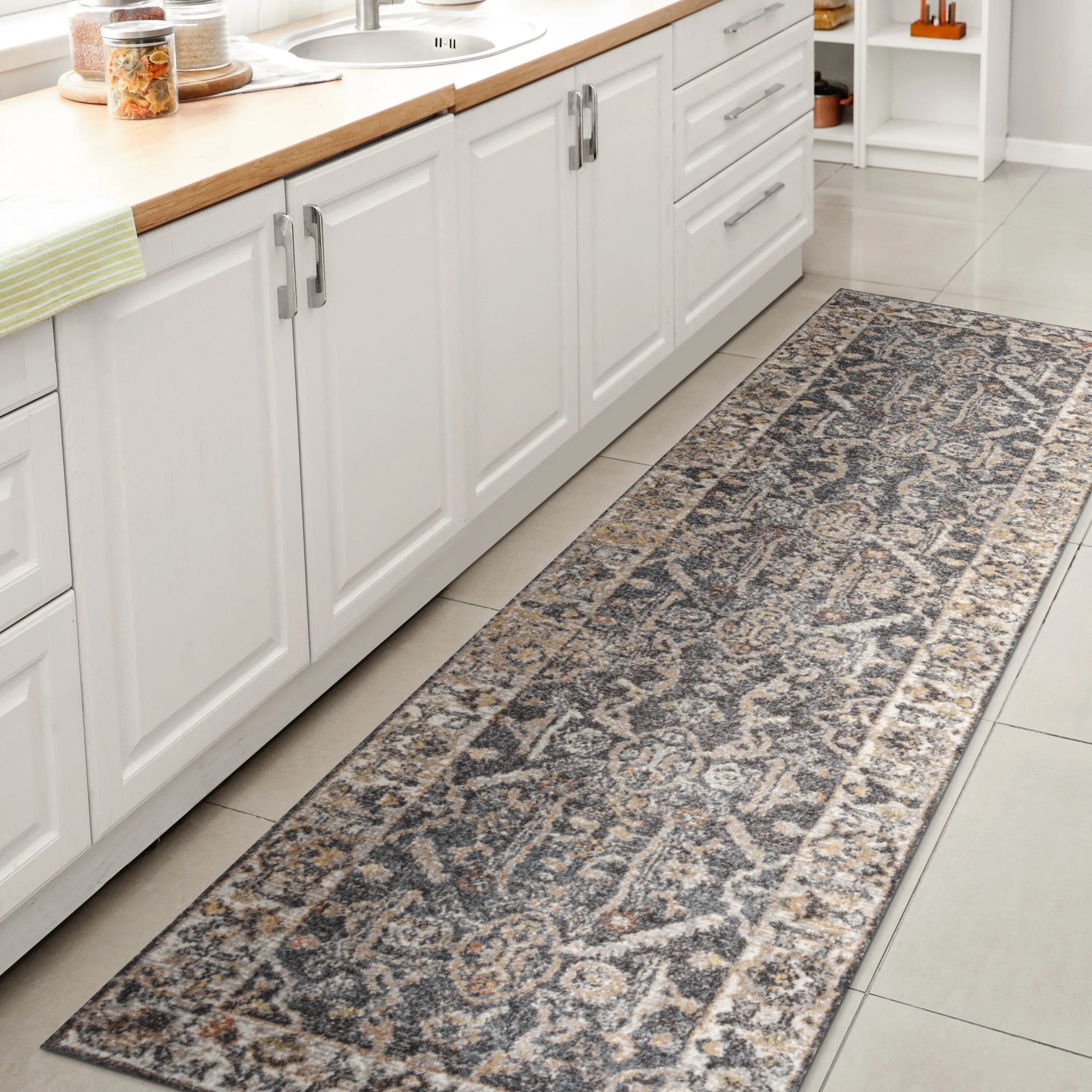 JONATHAN Y Amoeba Rustic Border Low-Pile Machine-Washable Area Rug