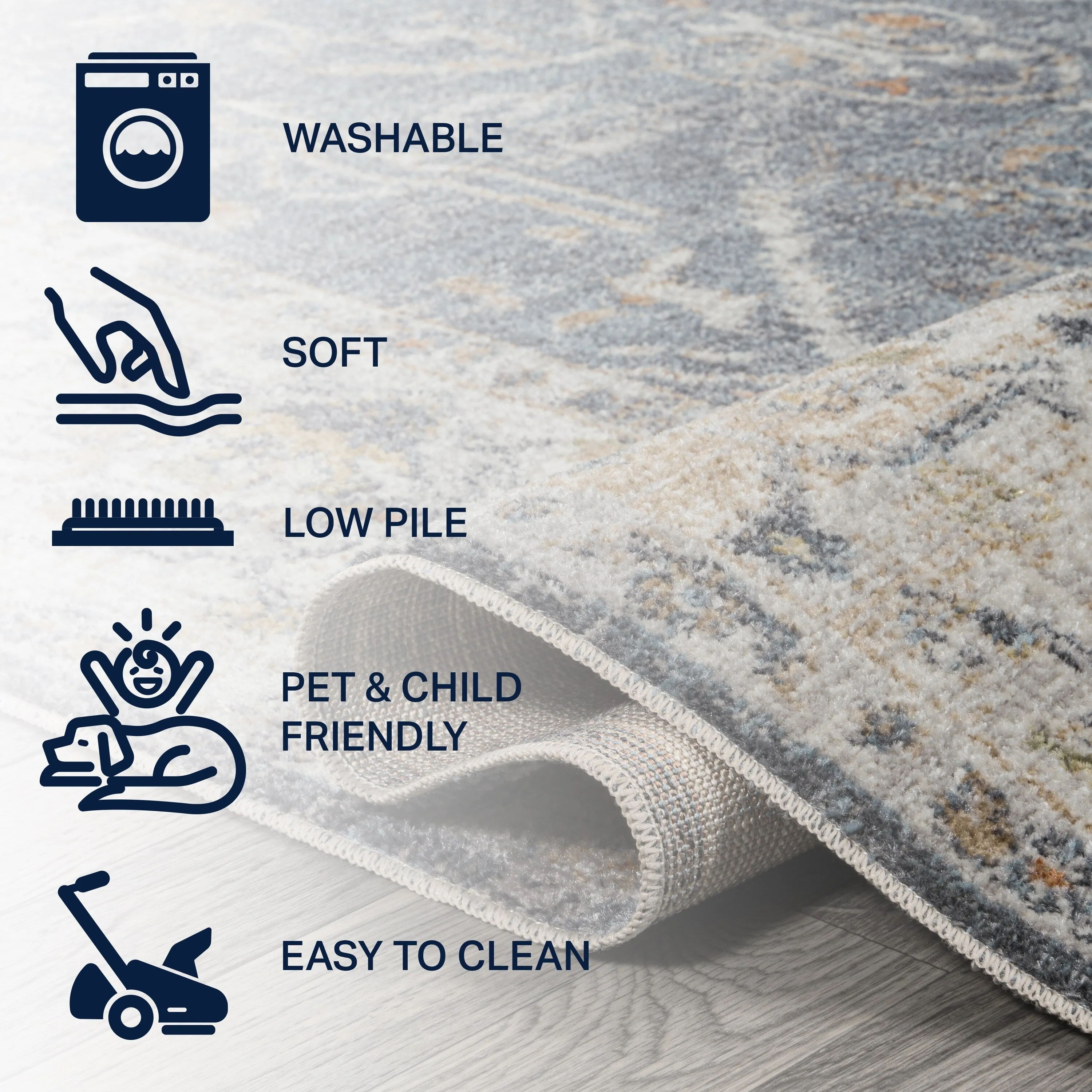 JONATHAN Y Amoeba Rustic Border Low-Pile Machine-Washable Area Rug