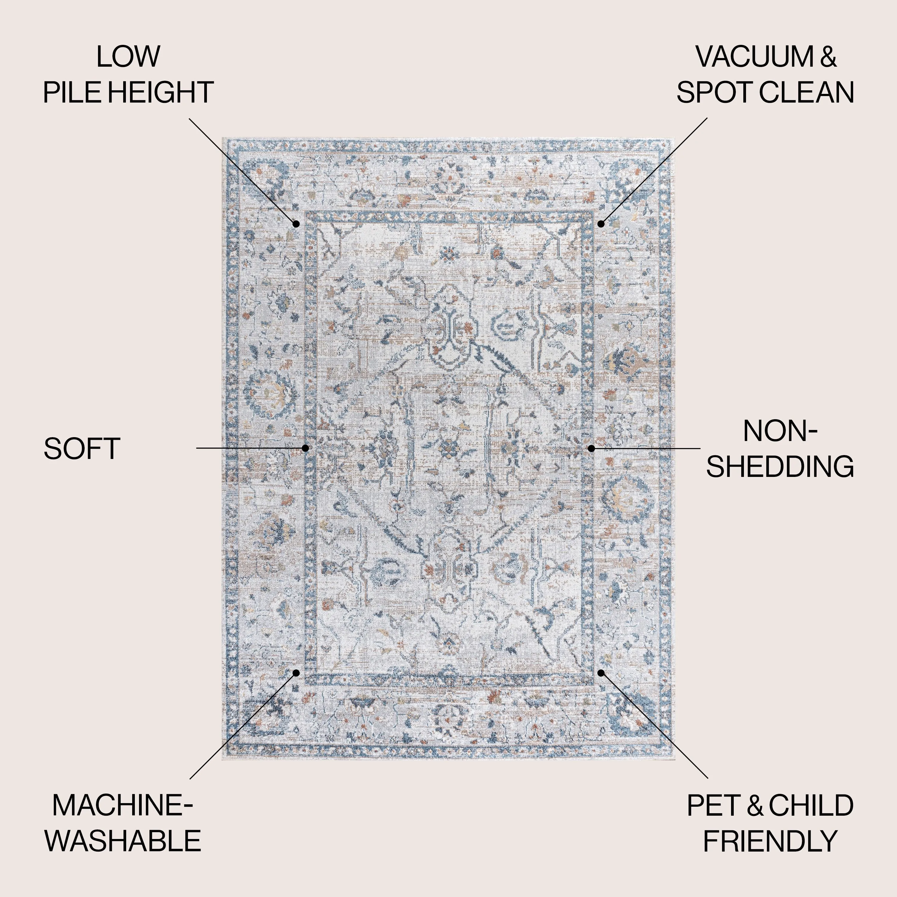 JONATHAN Y Amoeba Rustic Border Low-Pile Machine-Washable Area Rug