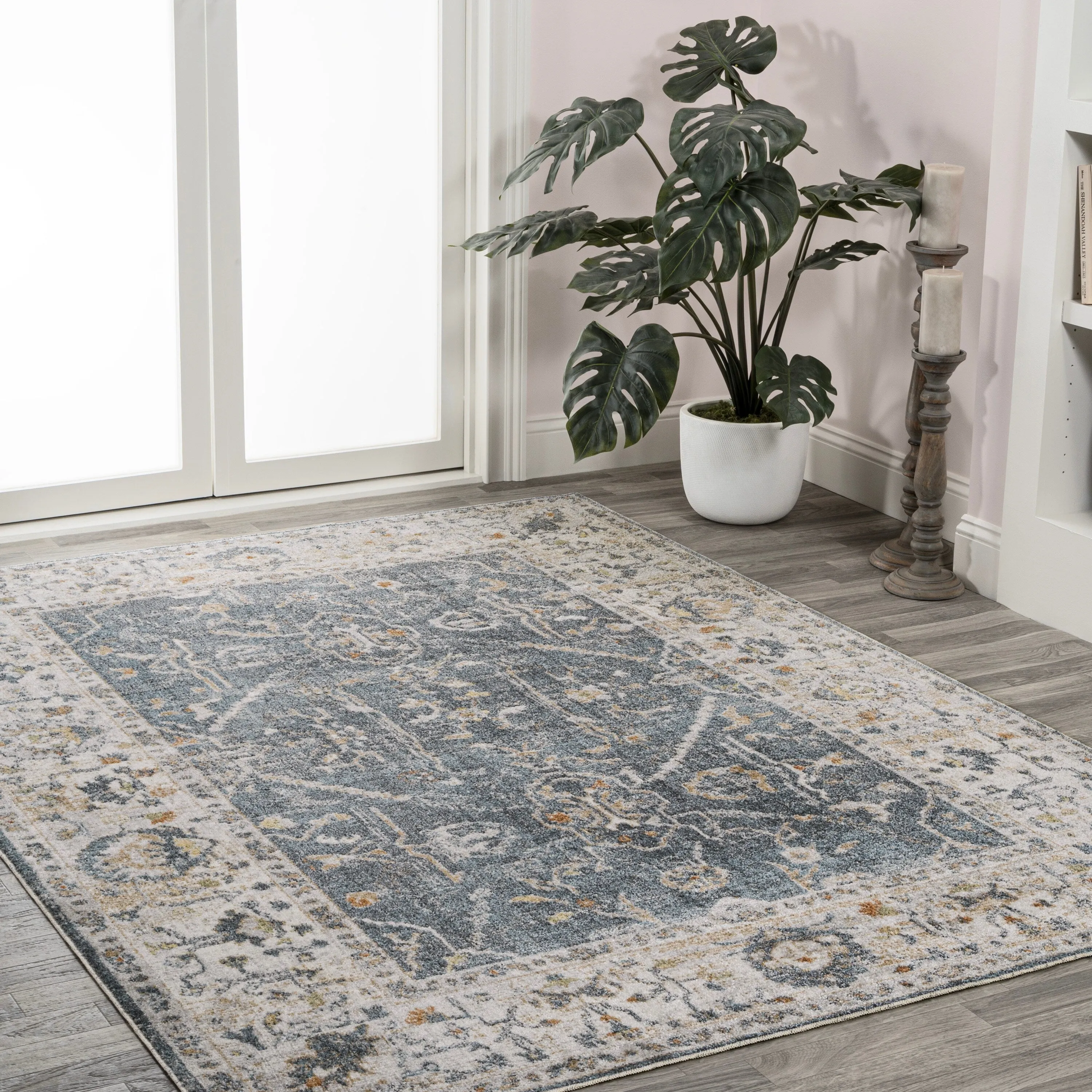 JONATHAN Y Amoeba Rustic Border Low-Pile Machine-Washable Area Rug