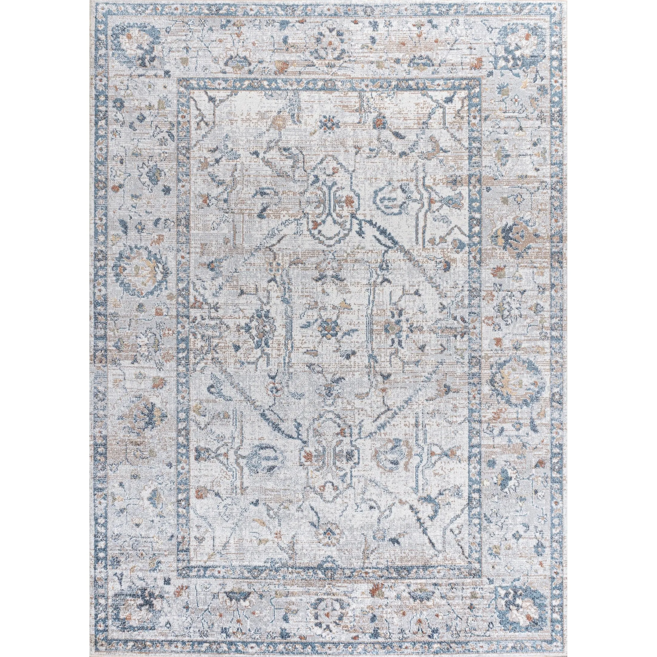 JONATHAN Y Amoeba Rustic Border Low-Pile Machine-Washable Area Rug