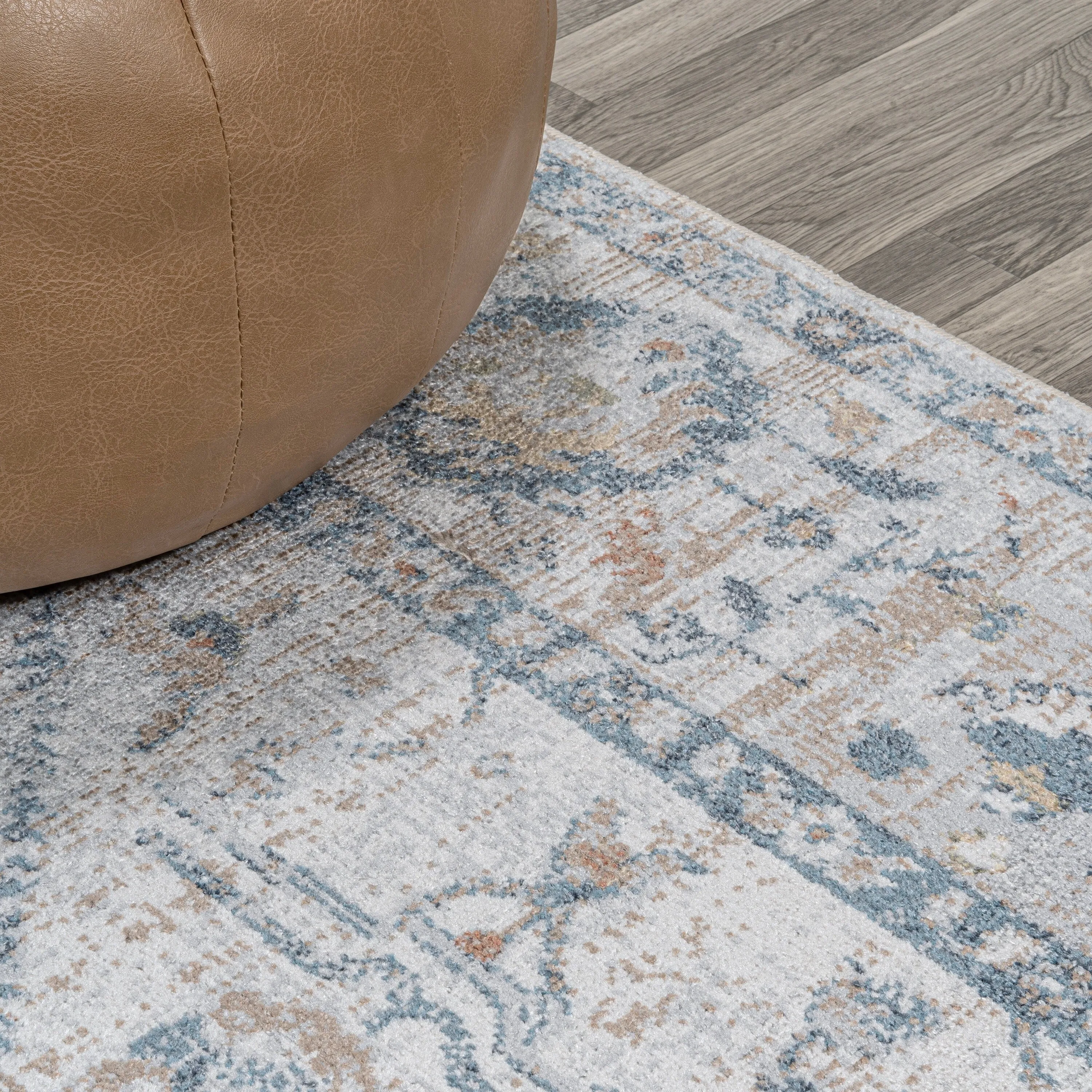 JONATHAN Y Amoeba Rustic Border Low-Pile Machine-Washable Area Rug