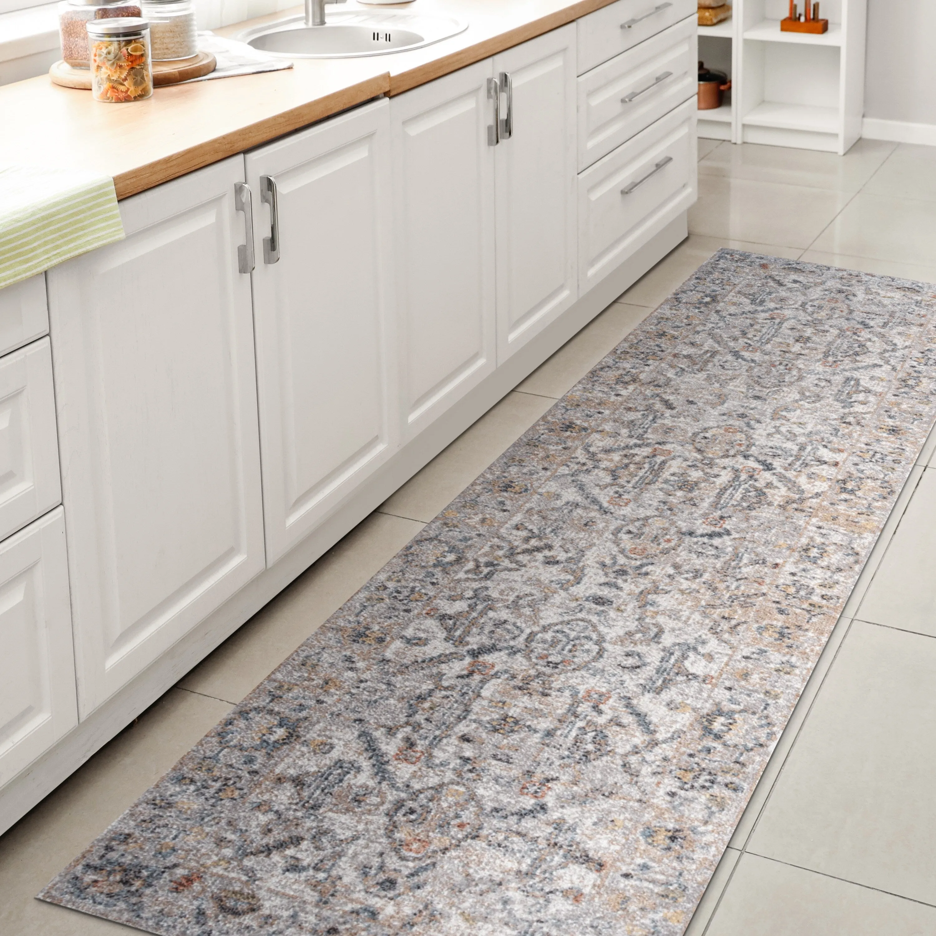 JONATHAN Y Amoeba Rustic Border Low-Pile Machine-Washable Area Rug