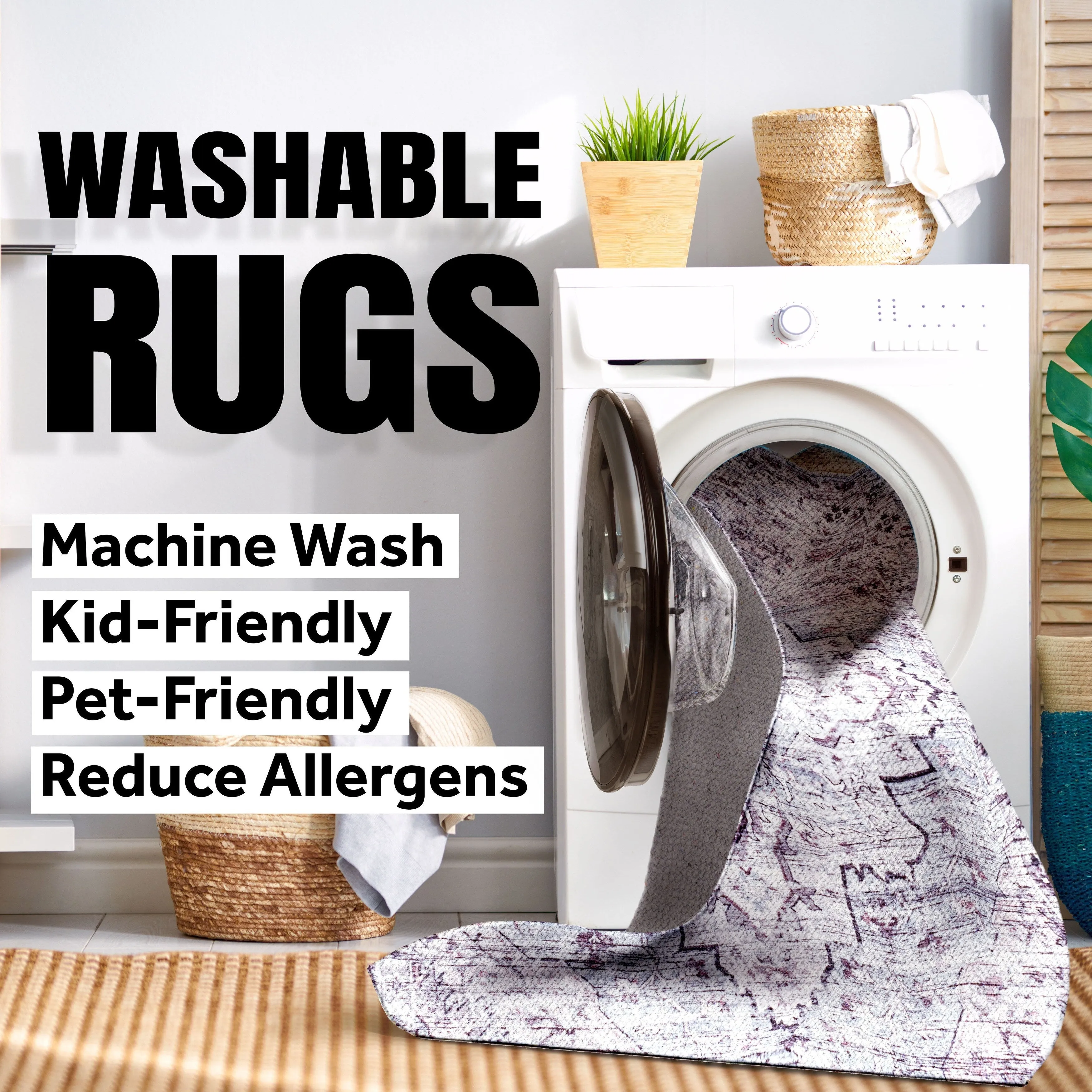 JONATHAN Y Amoeba Rustic Border Low-Pile Machine-Washable Area Rug