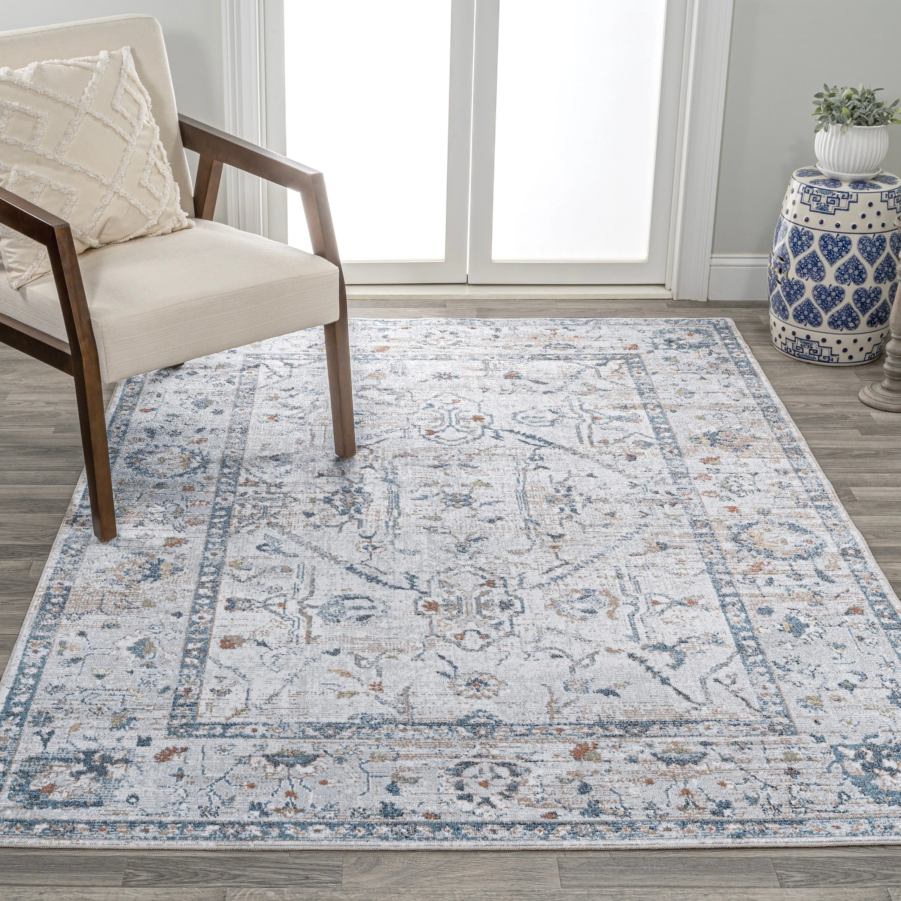 JONATHAN Y Amoeba Rustic Border Low-Pile Machine-Washable Area Rug